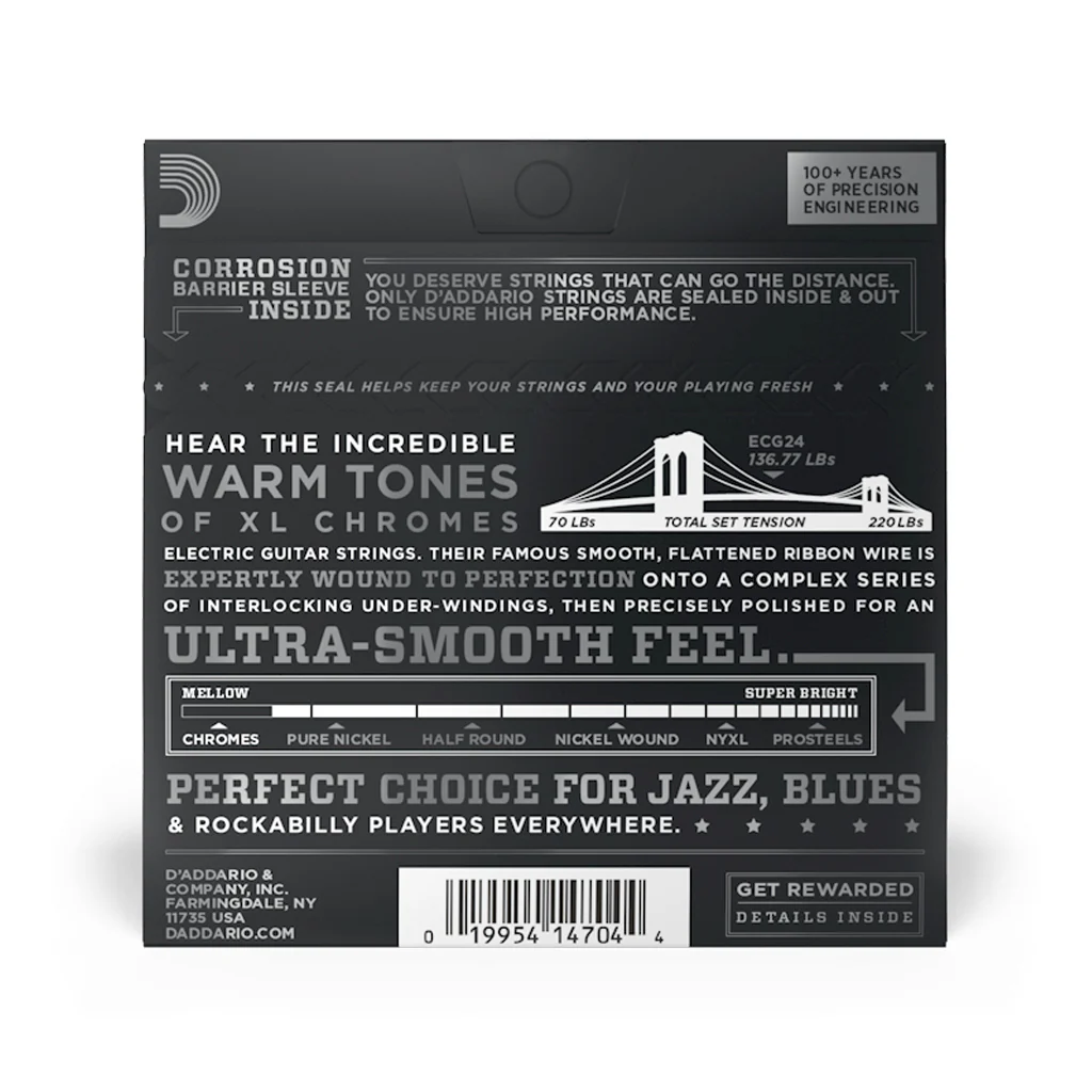 D'Addario ECG24 Chromes Flat Wound Electric Guitar Strings, Jazz Light, 11-50 - Image 3