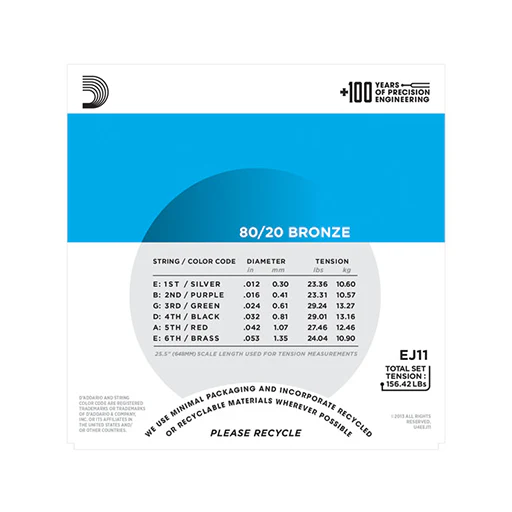 D'Addario EJ11 80/20 Bronze Acoustic Guitar Strings, Light, 12-53 - Image 3