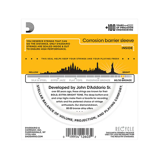 D'Addario EJ14 80/20 Bronze Acoustic Guitar Strings, Light Top/Medium Bottom/Bluegrass, 12-56 - Image 2