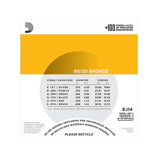 D'Addario EJ14 80/20 Bronze Acoustic Guitar Strings, Light Top/Medium Bottom/Bluegrass, 12-56 - Image 3