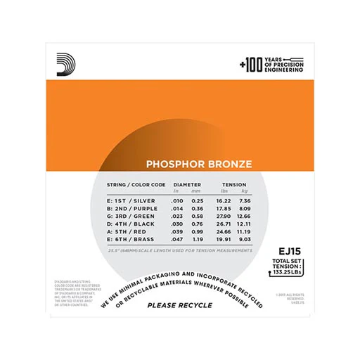 D'Addario EJ15 Phosphor Bronze Acoustic Guitar Strings, Extra Light, 10-47 - Image 3