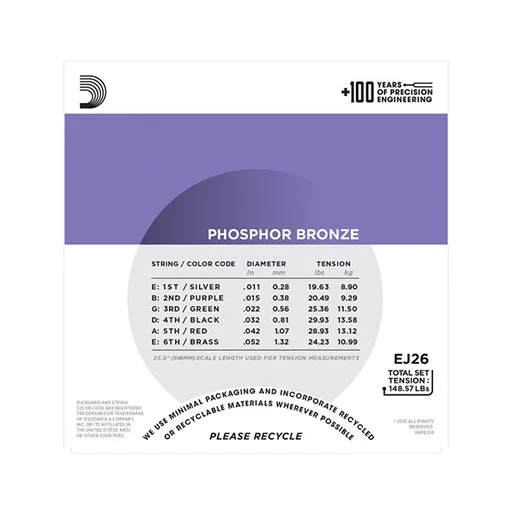 D'Addario EJ26 Phosphor Bronze Acoustic Guitar Strings, Custom Light, 11-52 - Image 4