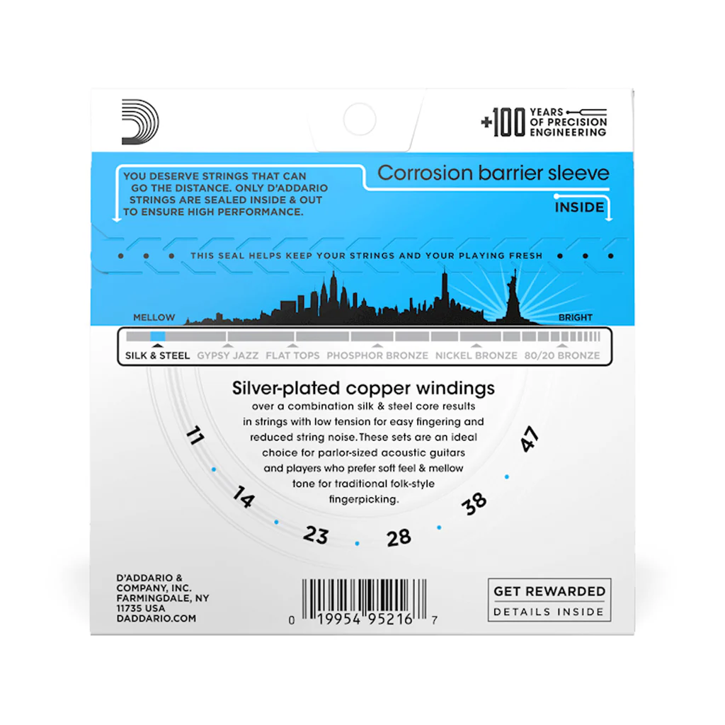 D'Addario EJ40 Silk and Steel Folk Acoustic Guitar Strings, Light, 11-47 - Image 2