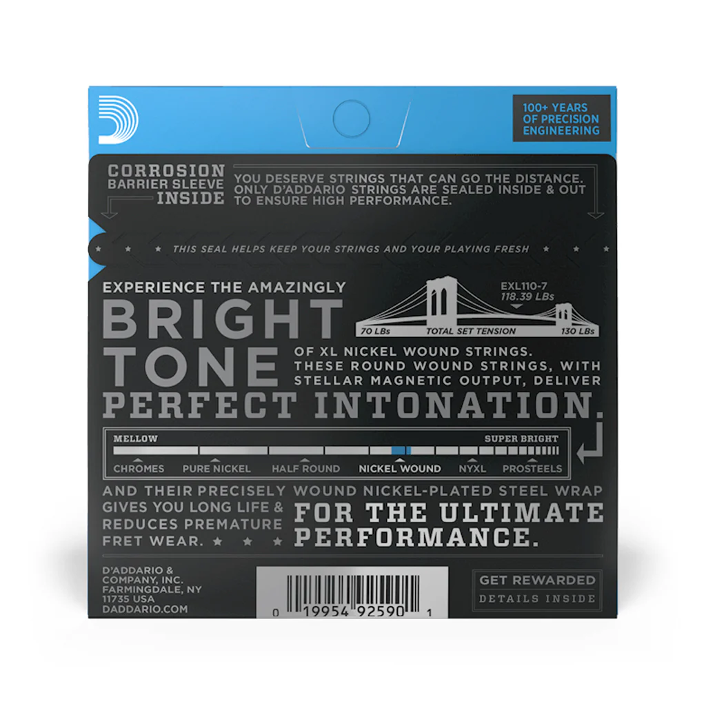D'Addario EXL110-7 Nickel Wound Electric Guitar Strings, 7-String, Regular Light, 10-59 - Image 3