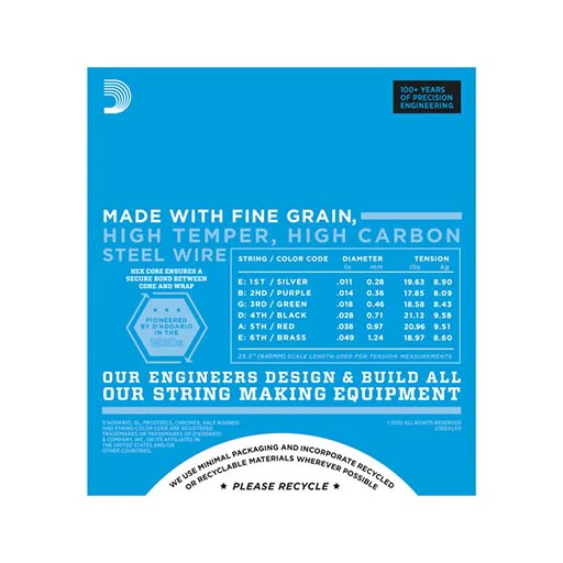 D'Addario EXL115 Nickel Wound Electric Guitar Strings, Medium/Blues-Jazz Rock, 11-49 - Image 3