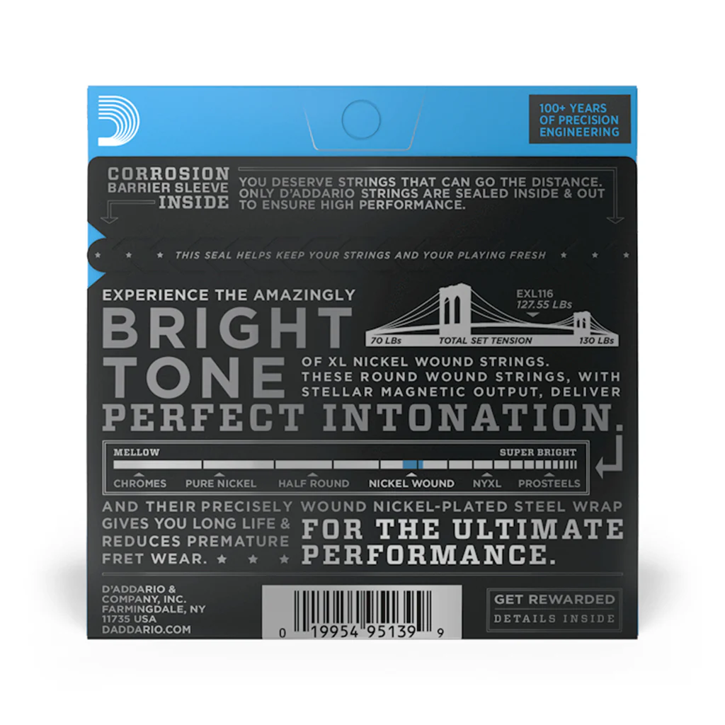 D'Addario EXL116 Nickel Wound Electric Guitar Strings, Medium/Heavy, .011-.052 - Image 3