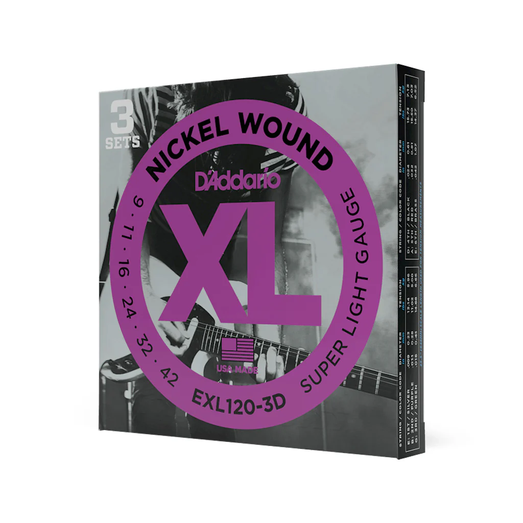 D'Addario EXL120-3D Nickel Wound Electric Guitar Strings, Super Light, 3 Sets - Image 2