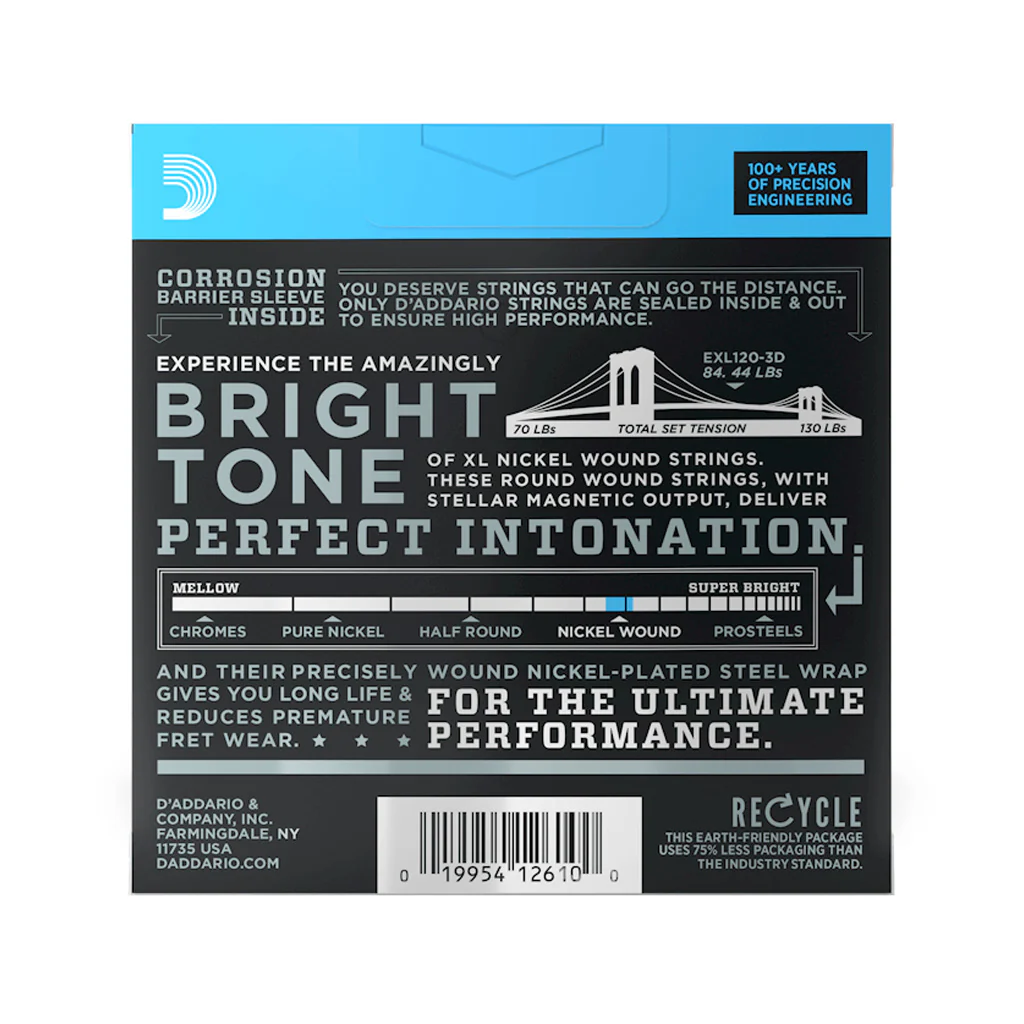 D'Addario EXL120-3D Nickel Wound Electric Guitar Strings, Super Light, 3 Sets - Image 3
