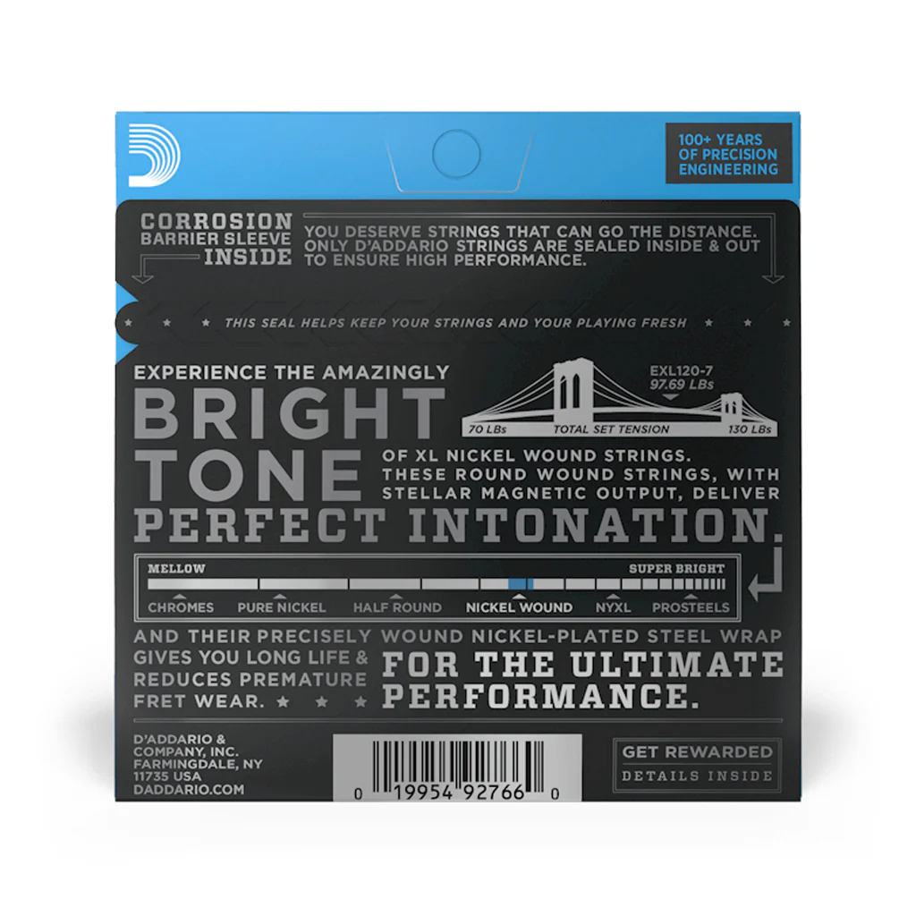 D'Addario EXL120-7 Nickel Wound Electric Guitar Strings, 7-String, Super Light, 9-54 - Image 3