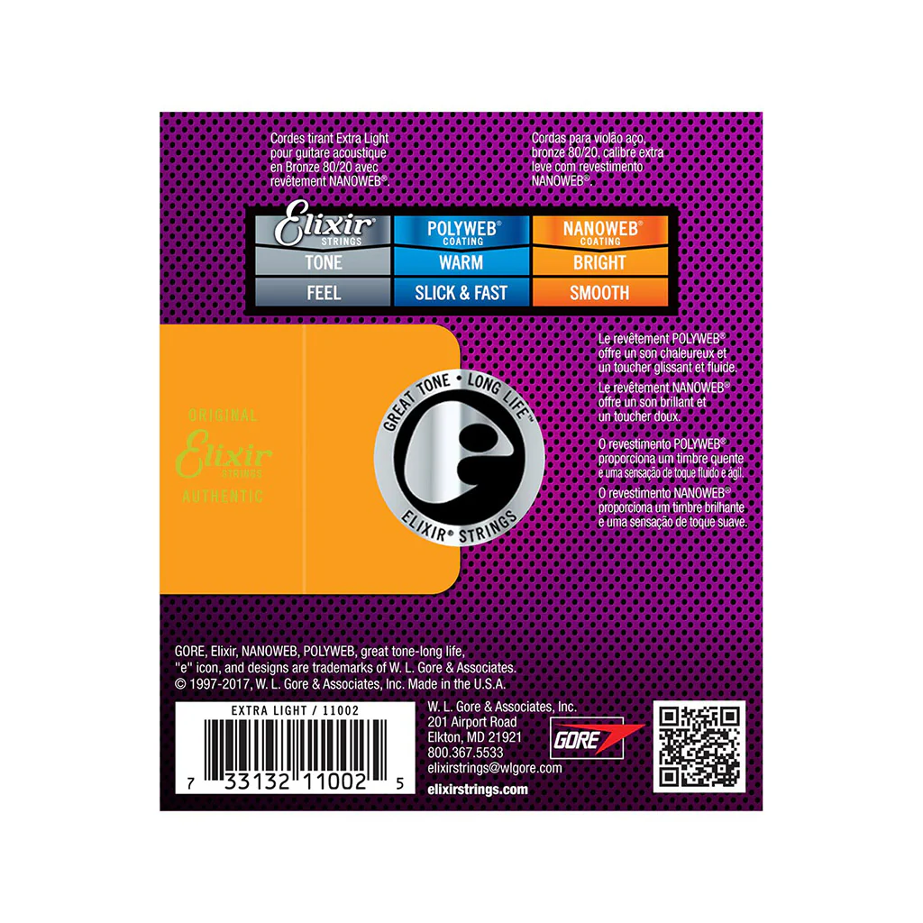 Elixir 11002 Nanoweb 80/20 Bronze Acoustic Guitar Strings, Extra Light, 10-47 - Image 2