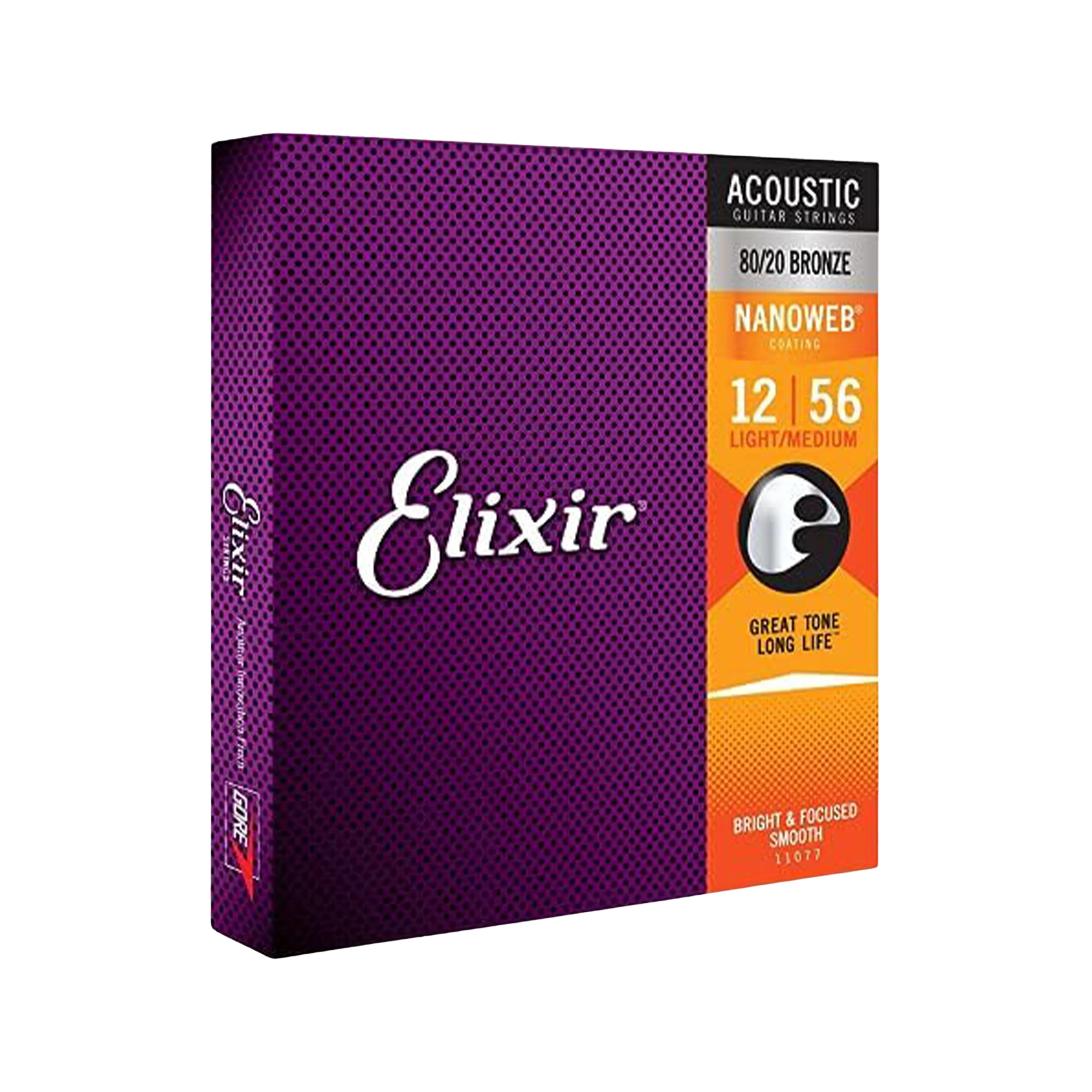 Elixir 11077 Nanoweb 80/20 Bronze Acoustic Guitar Strings, Light-Medium, 12-56 - Image 3