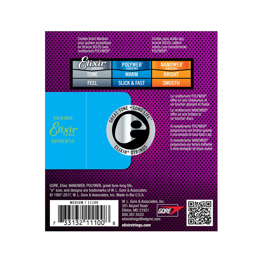 Elixir 11100 Polyweb 80/20 Bronze Acoustic Guitar Strings, Medium, 13-56 - Image 2