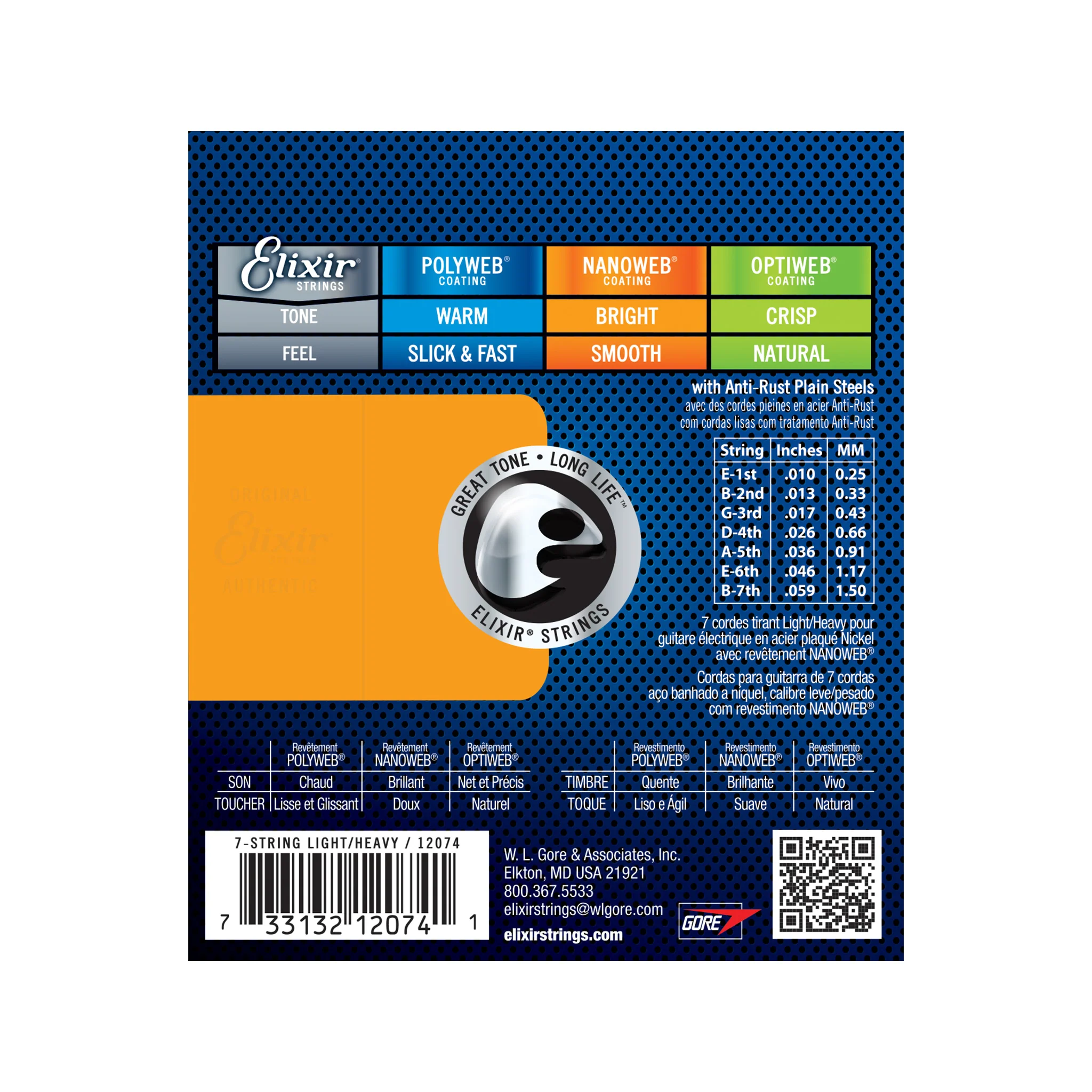 Elixir 12074 Nanoweb Light-Heavy 7-String Electric Guitar Strings, 10-59 - Image 2