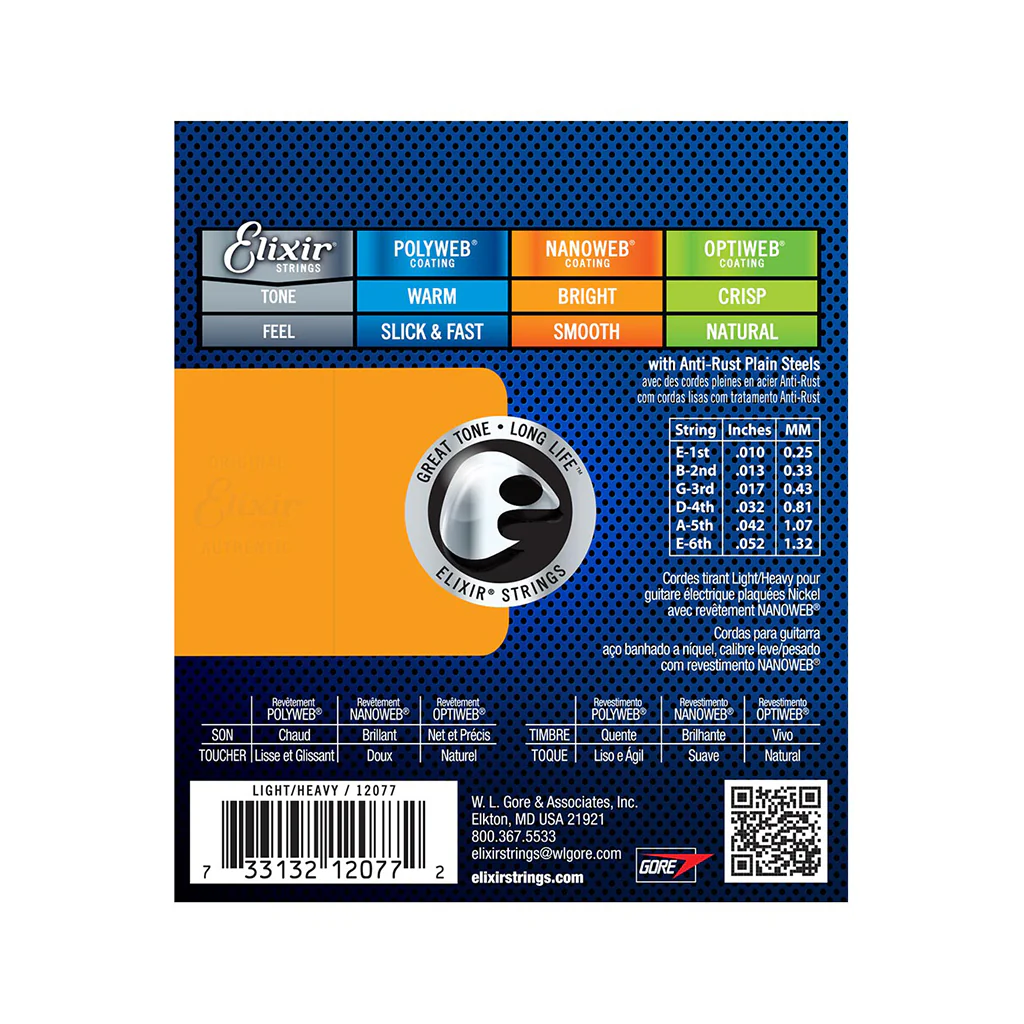 Elixir 12077 Nanoweb Electric Guitar Strings, Light-Heavy, 10-52 - Image 2