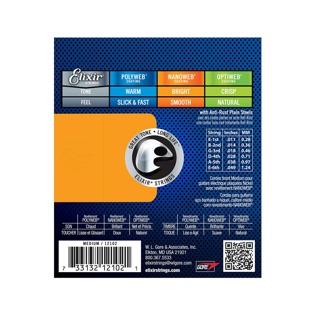 Elixir 12102 Nanoweb Electric Guitar Strings, Medium, 11-49 - Image 2