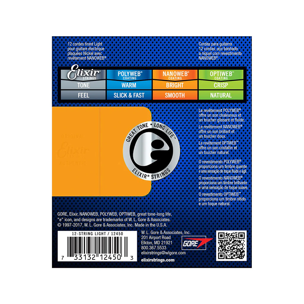 Elixir 12450 Nanoweb Electric Guitar Strings, 12-String Light, 10-46 - Image 2