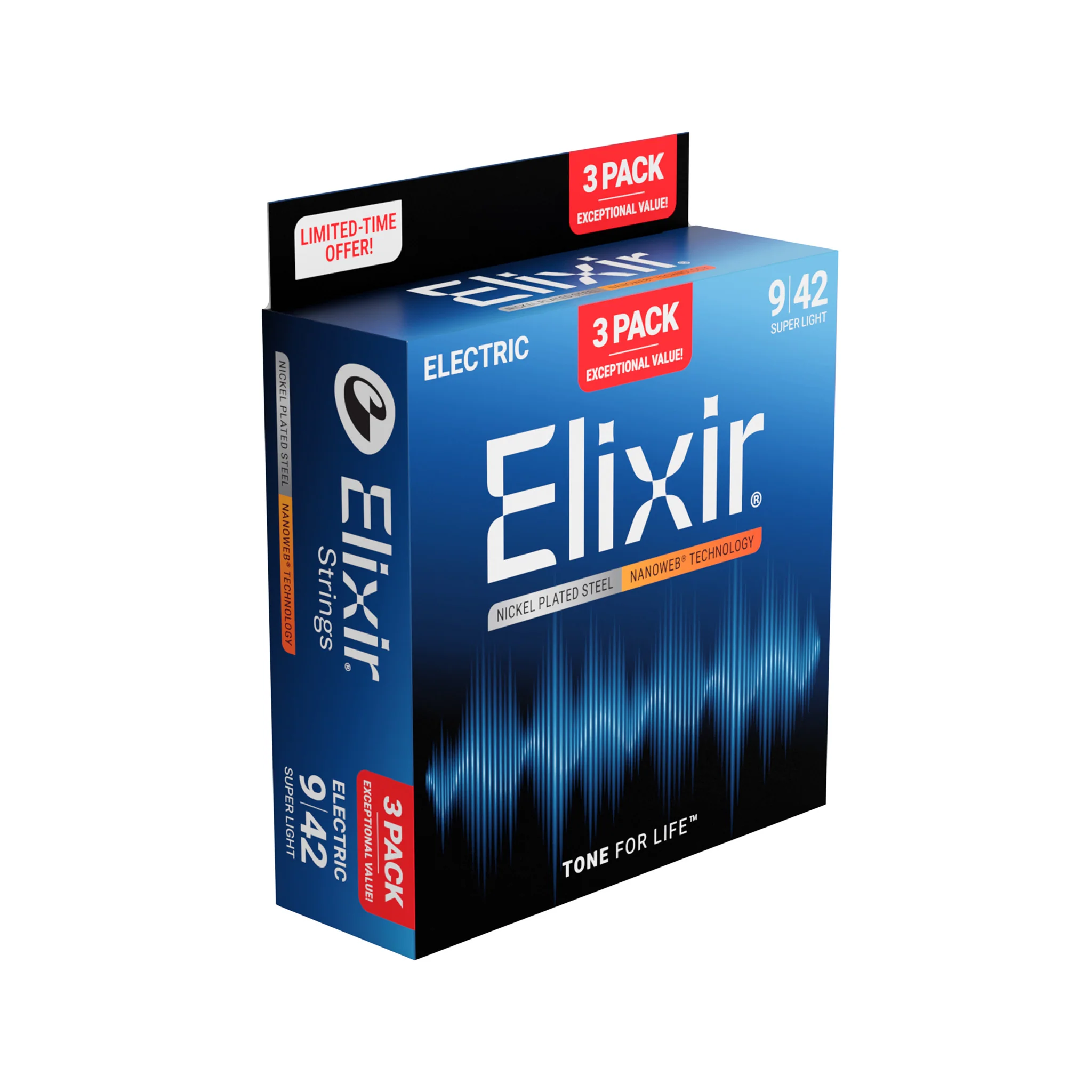 Elixir 16566 Nanoweb Electric Guitar Strings, Super Light, 9-42, 3-Pack - Image 2