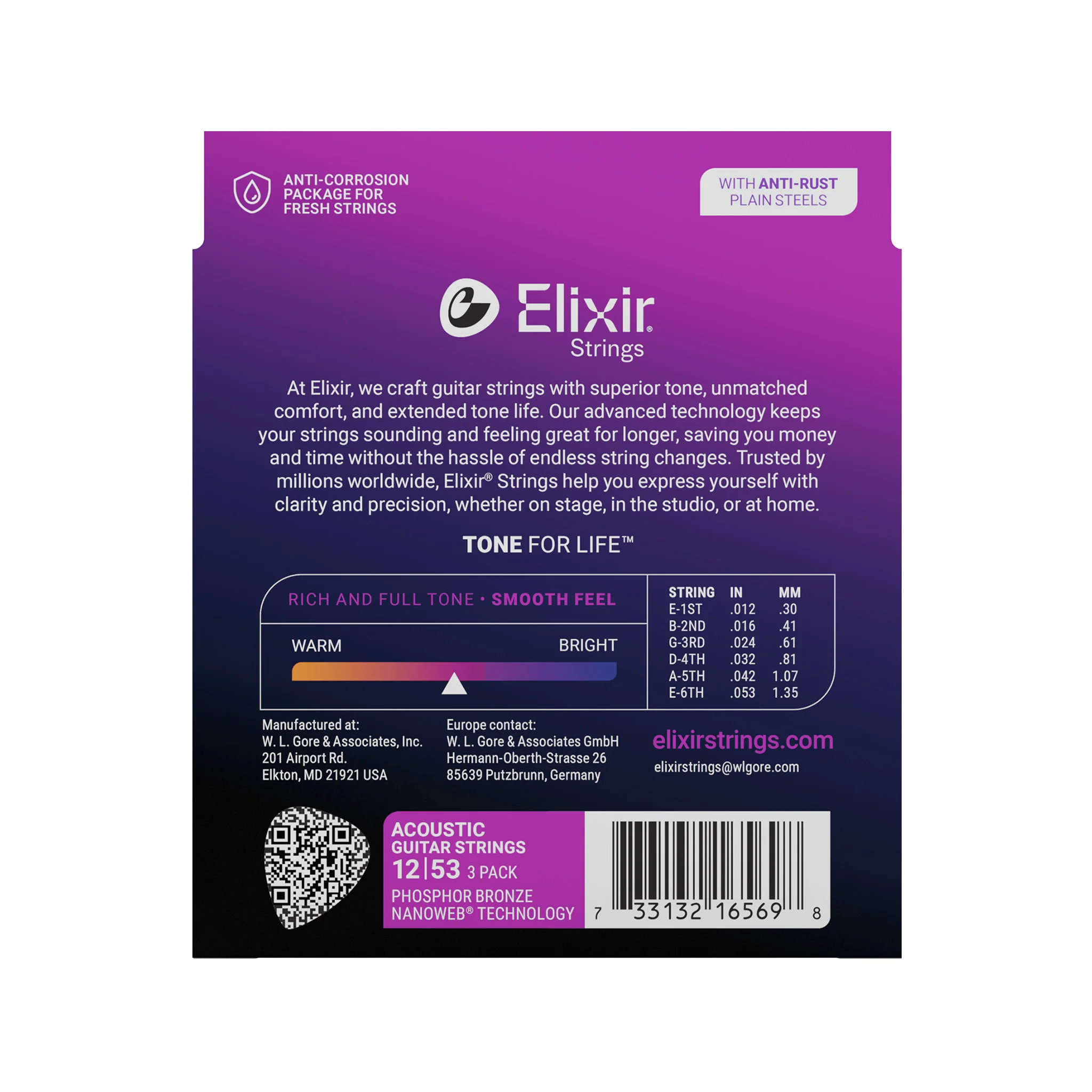 Elixir 16569 Nanoweb Phosphor Bronze Acoustic Guitar Strings, Light, 12-53, 3-Pack - Image 3
