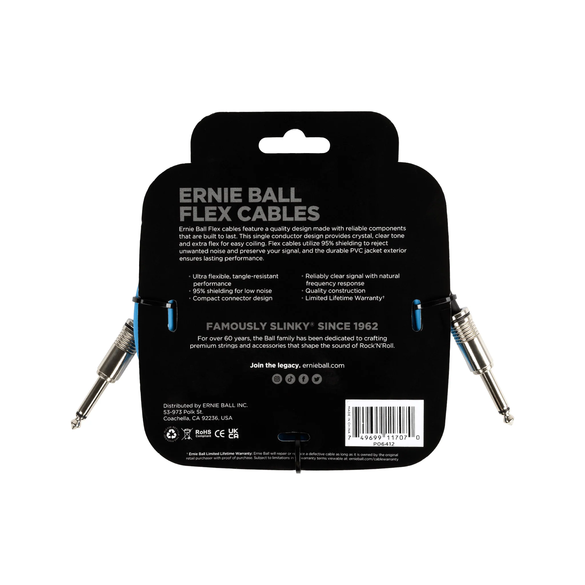 Ernie Ball 10FT Flex Straight to Straight Instrument Cable, Blue - Image 2