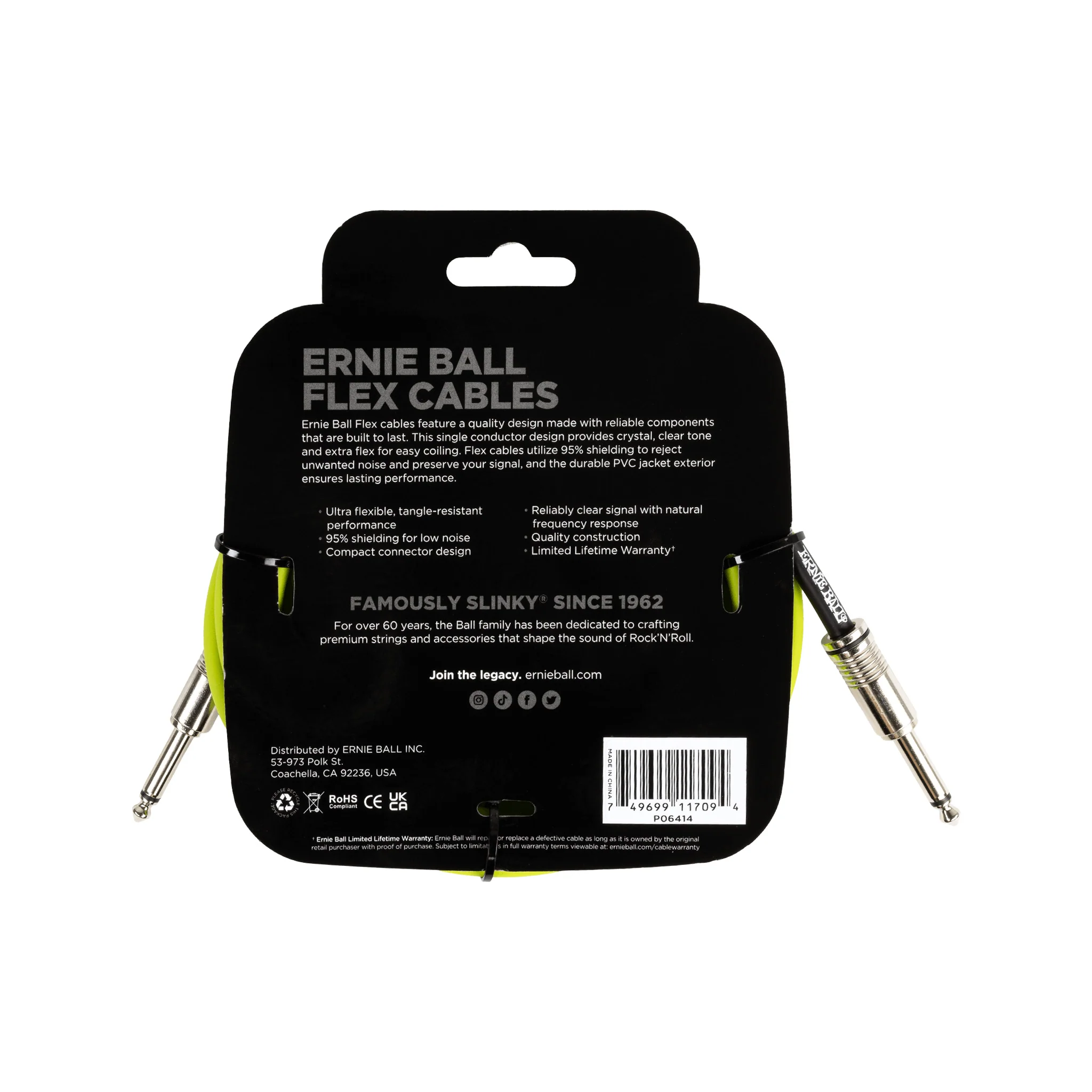 Ernie Ball 10FT Flex Straight to Straight Instrument Cable, Green - Image 2