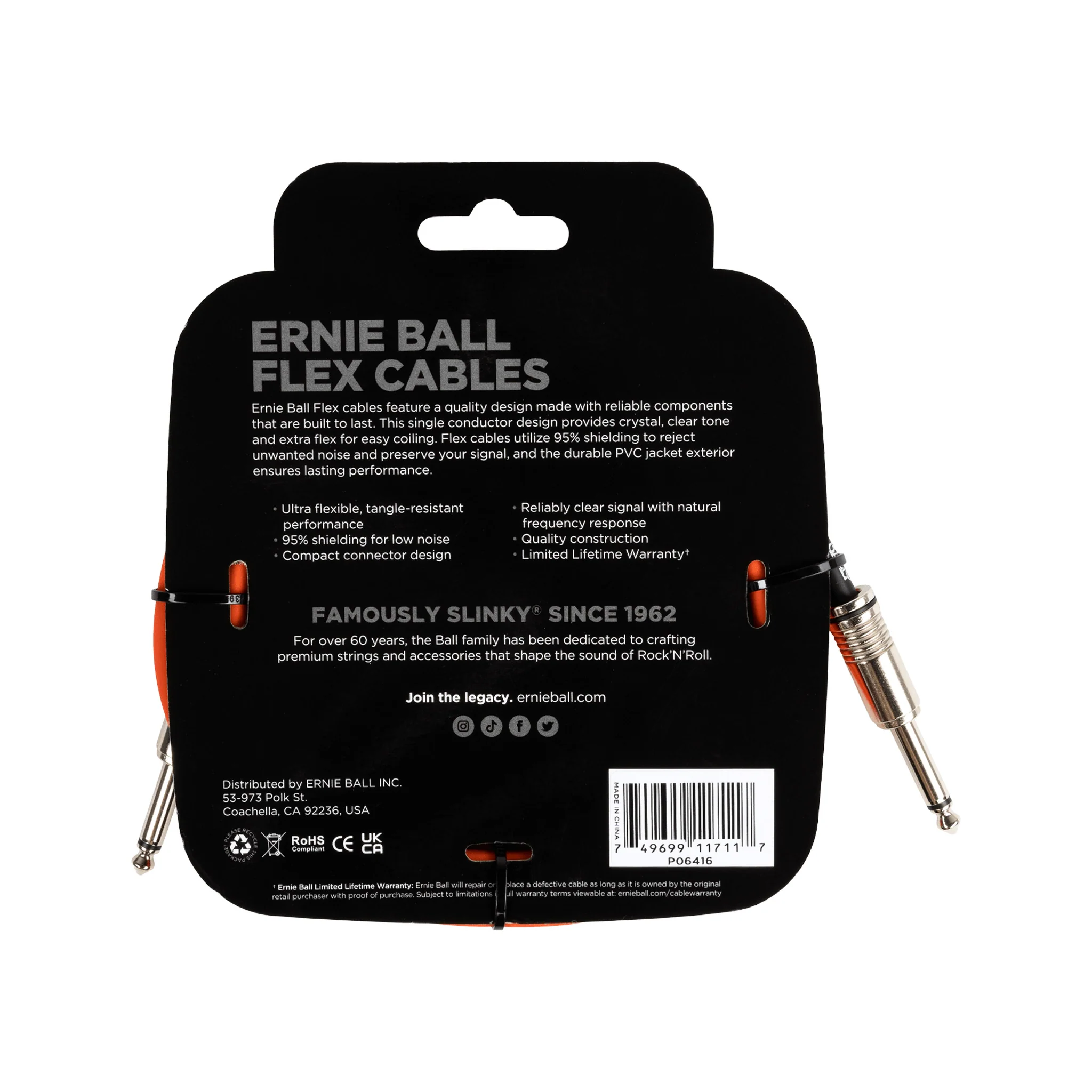 Ernie Ball 10FT Flex Straight to Straight Instrument Cable, Orange - Image 2