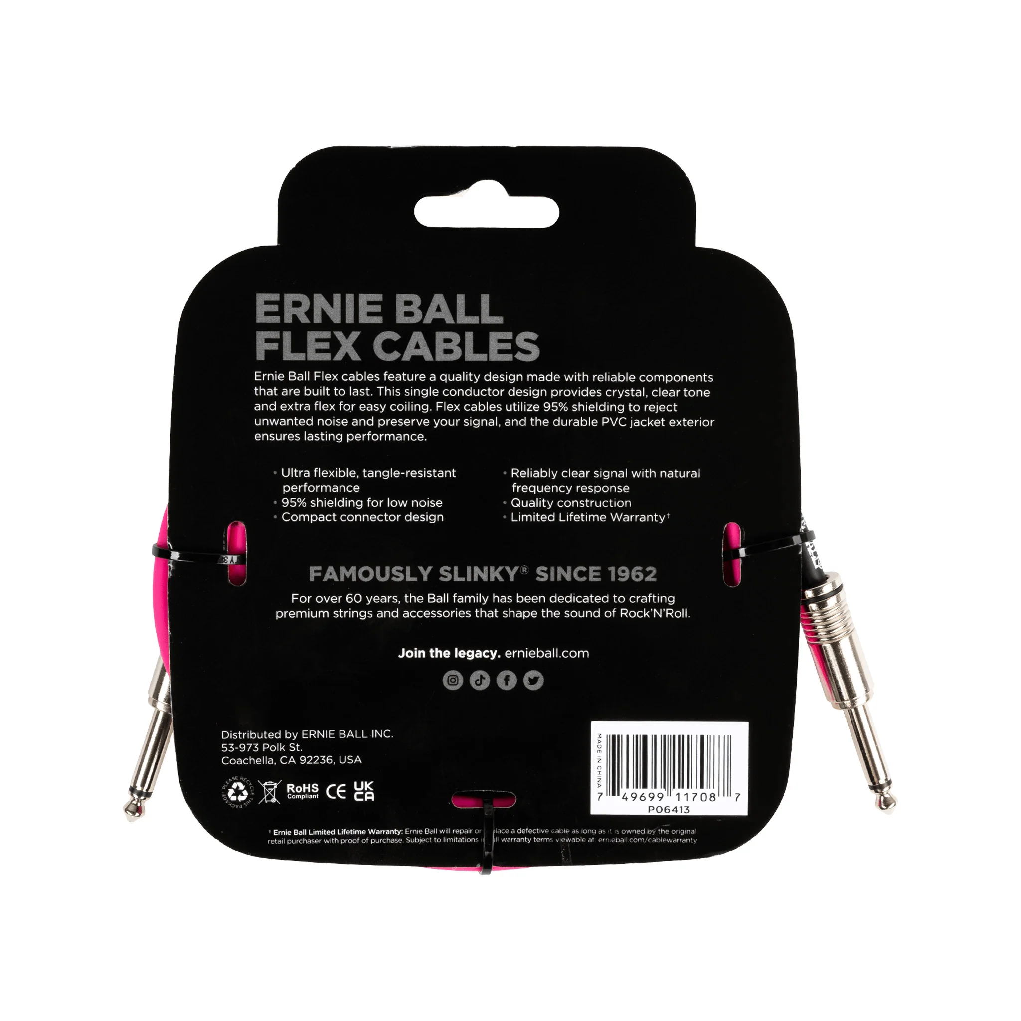 Ernie Ball 10FT Flex Straight to Straight Instrument Cable, Pink - Image 2