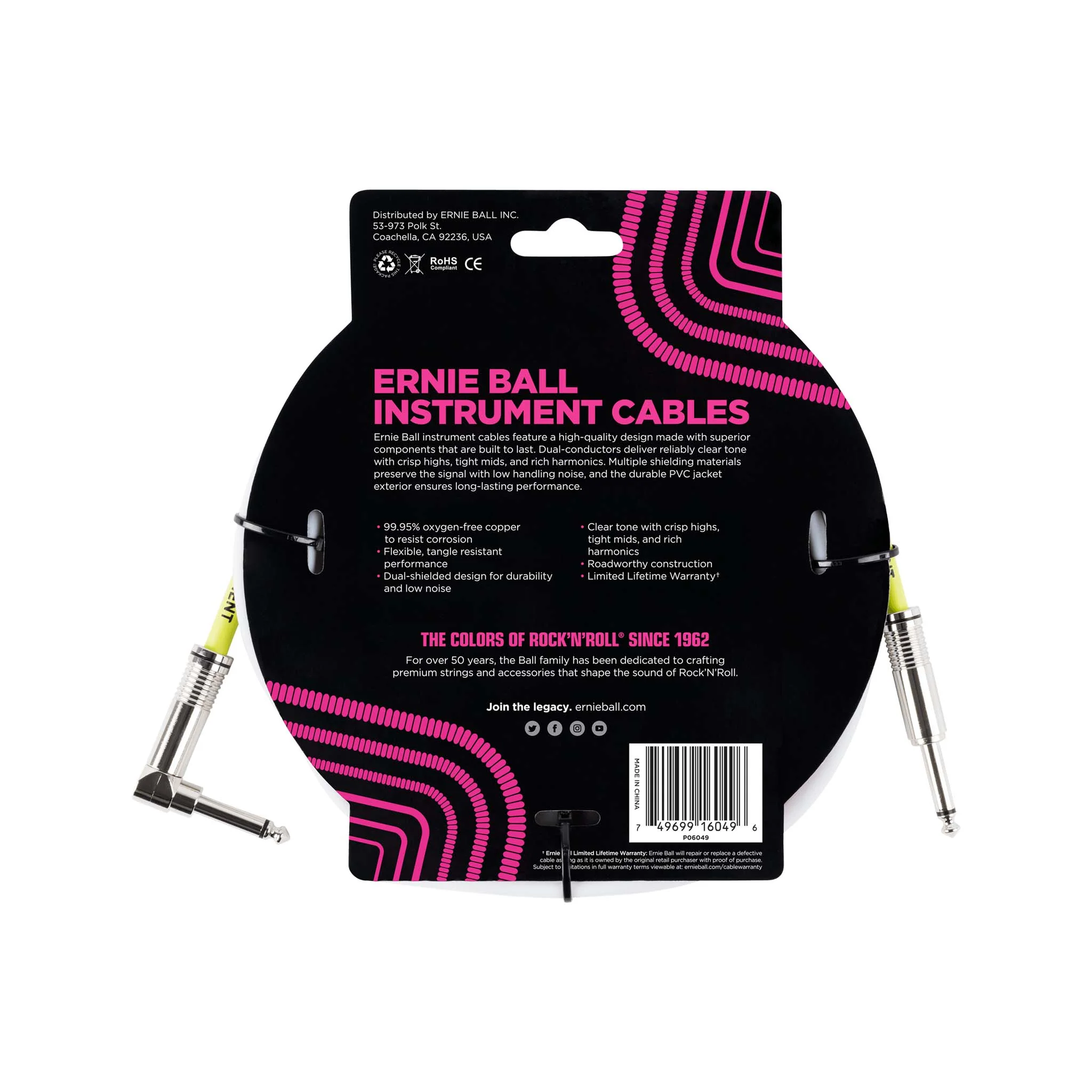 Ernie Ball 10ft Straight Angle Inst Cable White - Image 2