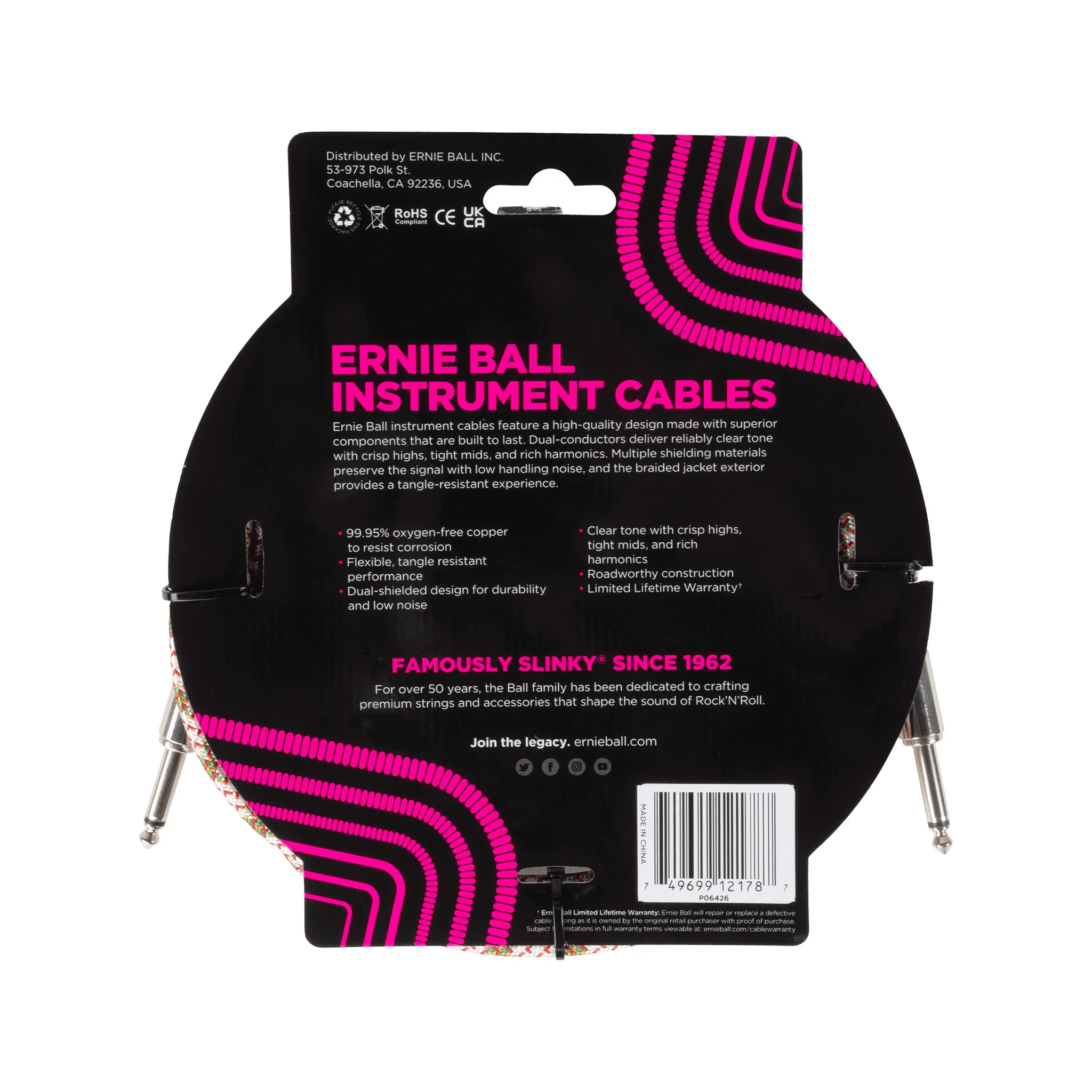 Ernie Ball 10FT Straight / Straight Braided Instrument Cable, Emerald Argyle - Image 2