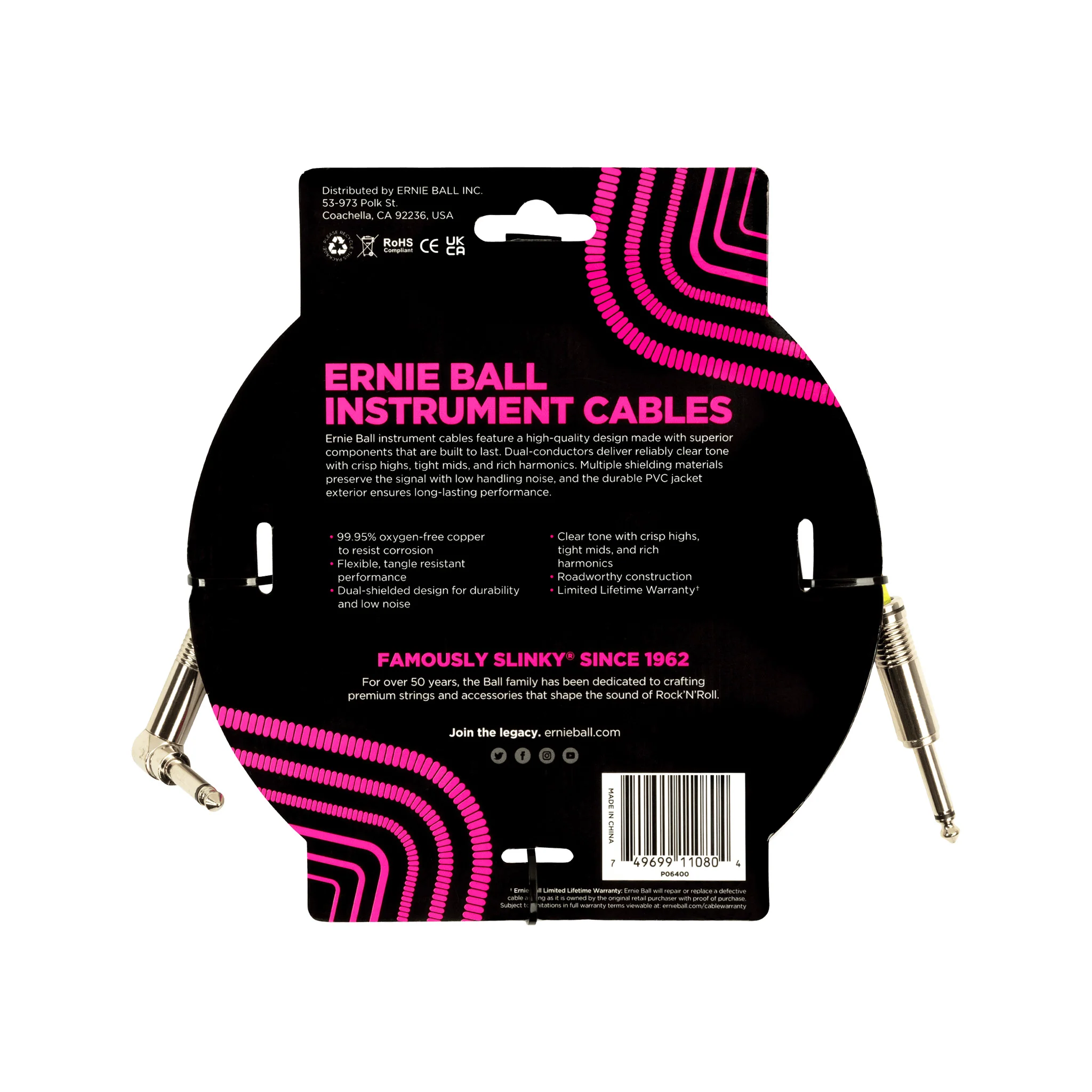 Ernie Ball 15FT PVC Straight to Right Angle Instrument Cable, White - Image 2