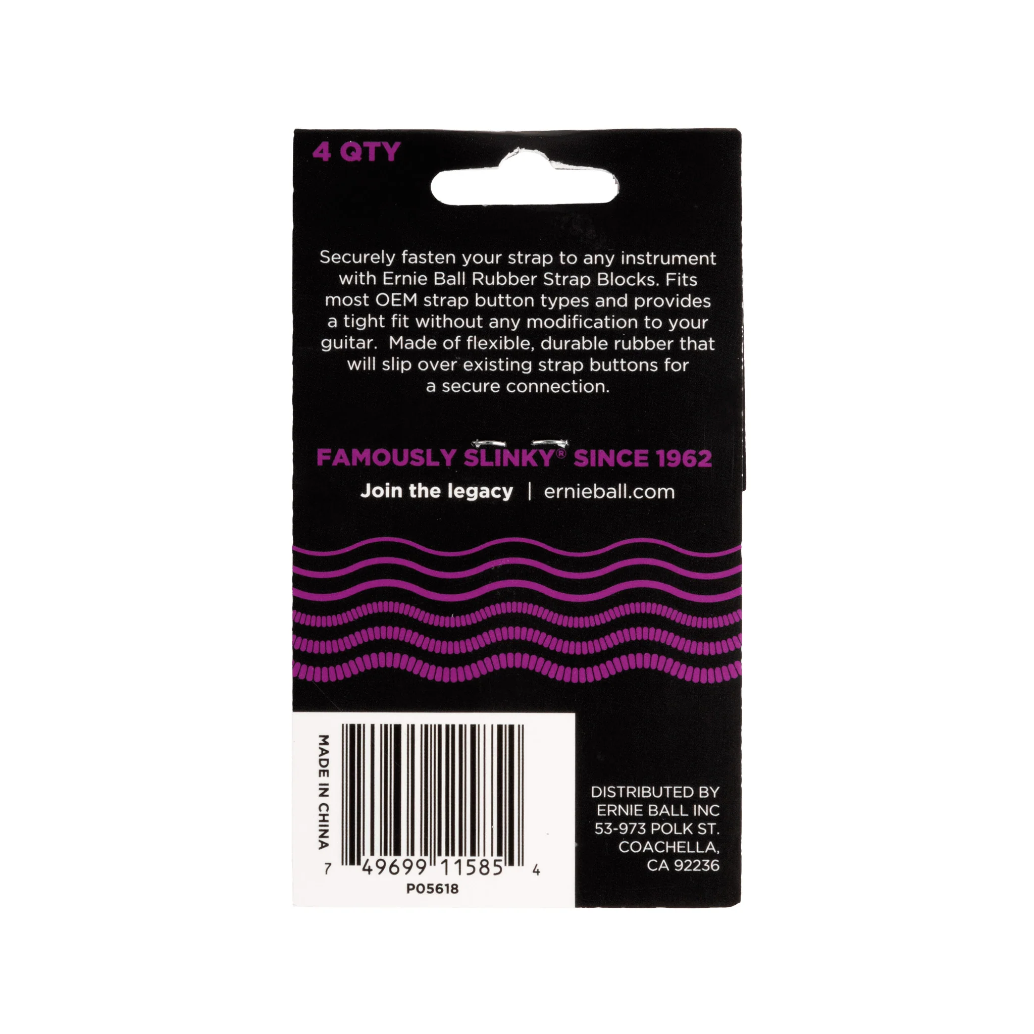 Ernie Ball Rubber Strap Blocks, 4-Pack, Purple - Image 2