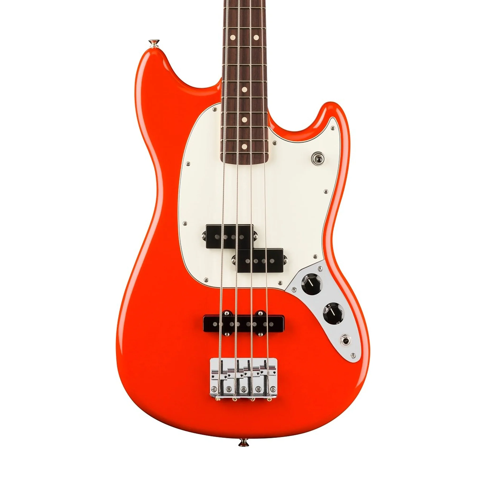 Fender Player II Mustang Bass PJ Guitar, RW FB, Coral Red - Image 3