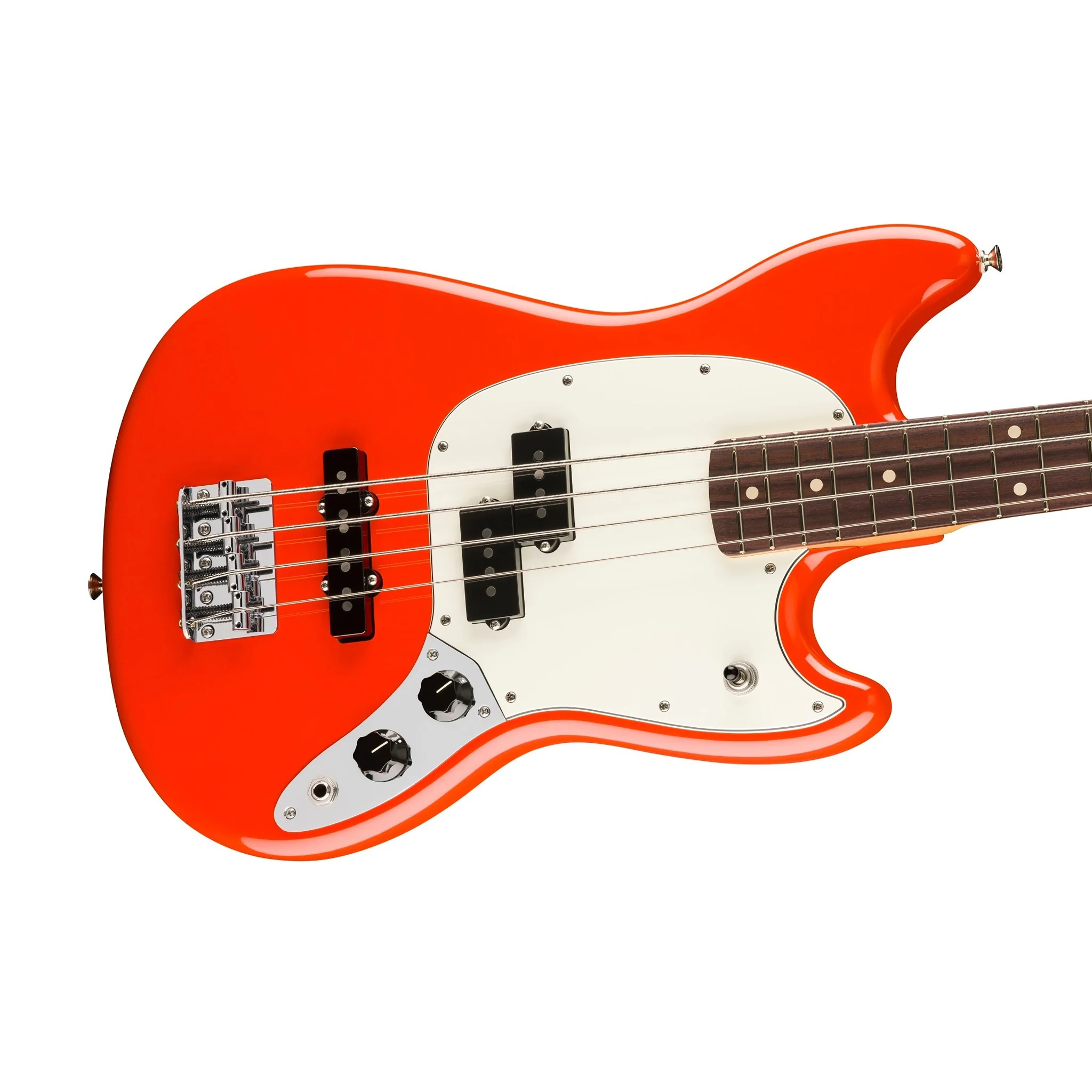 Fender Player II Mustang Bass PJ Guitar, RW FB, Coral Red - Image 5