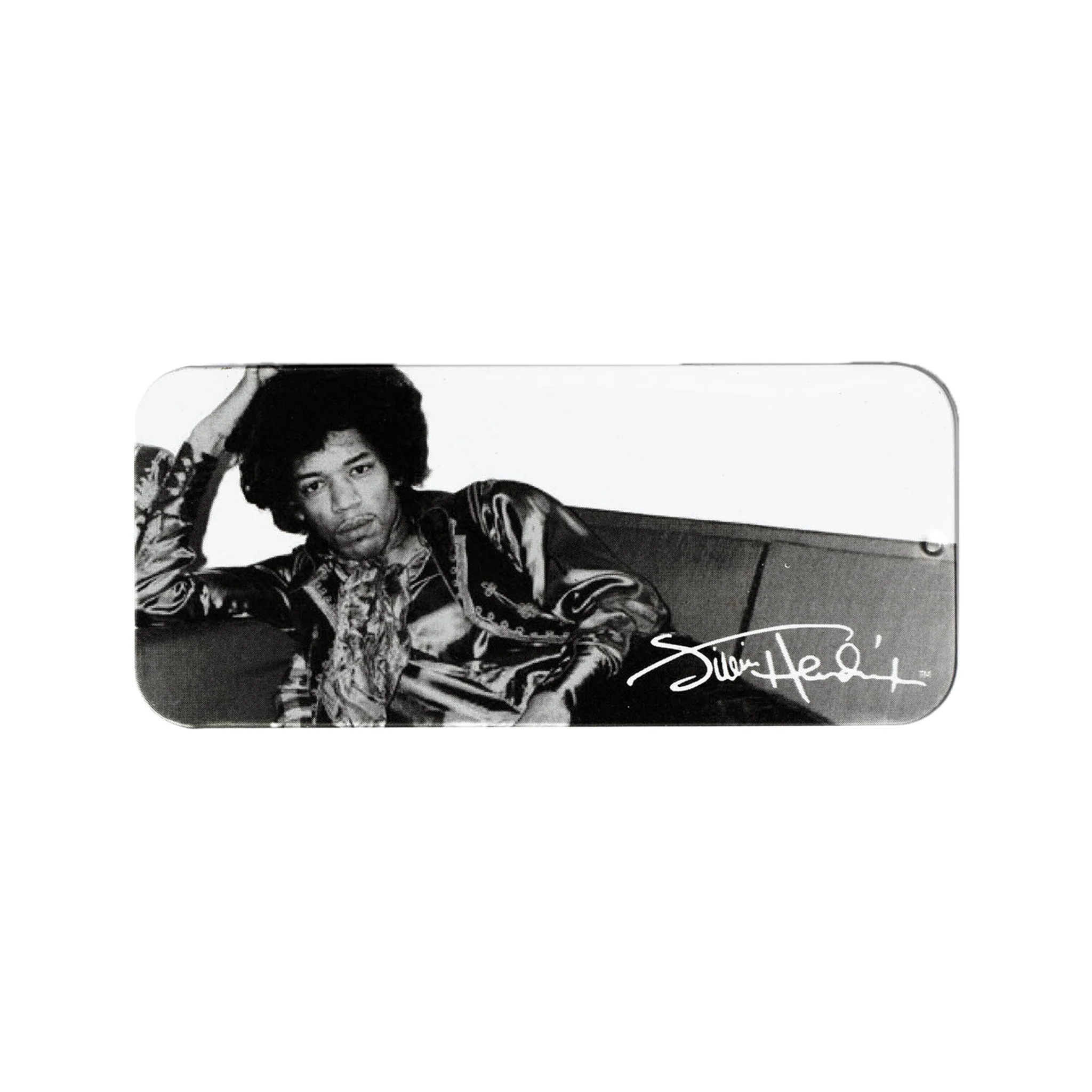 Jim Dunlop JHPT05H Jimi Hendrix Silver Portrait Pick Tin, Heavy - Image 3