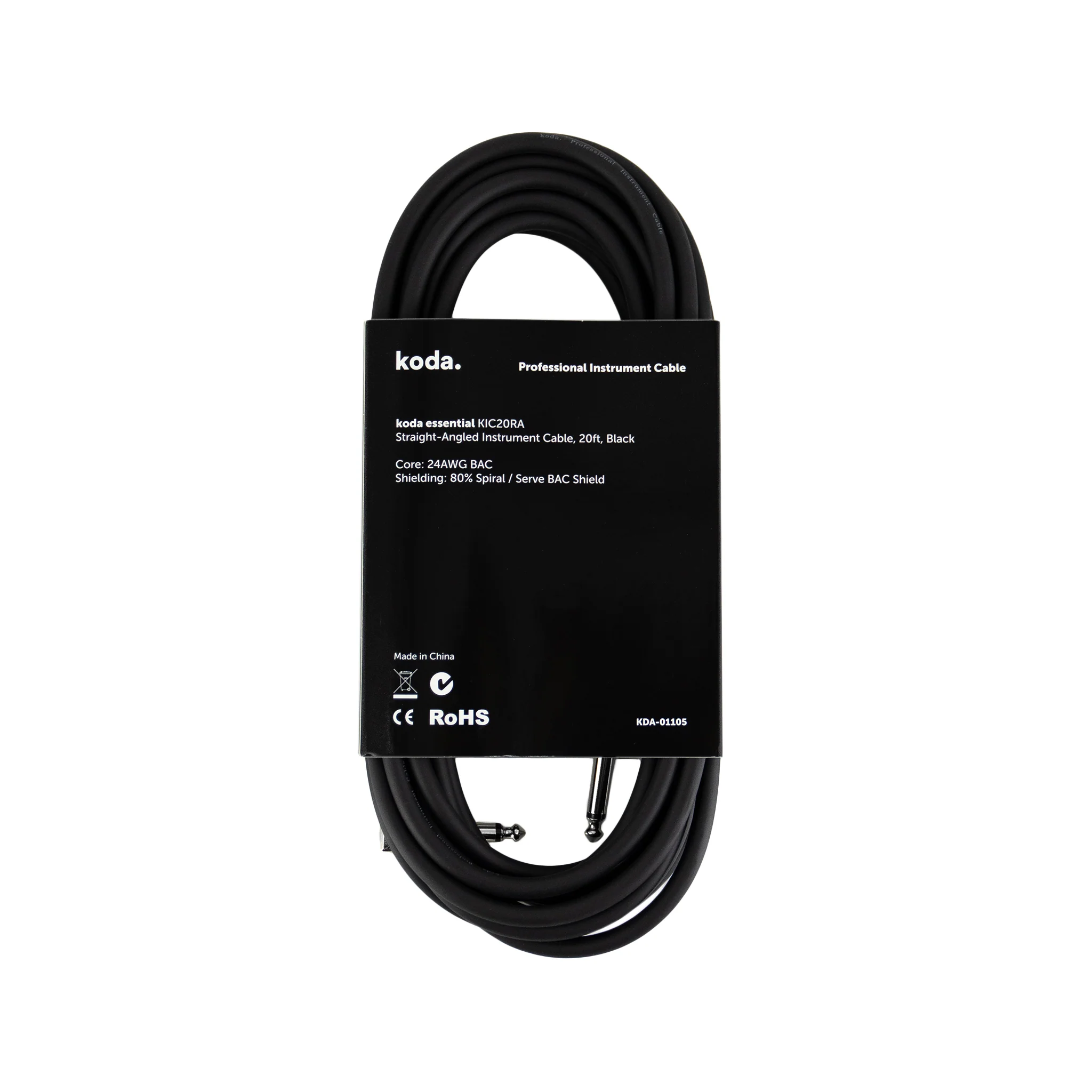 koda essential KIC20RA Straight-Angled Instrument Cable, 20ft, Black - Image 2