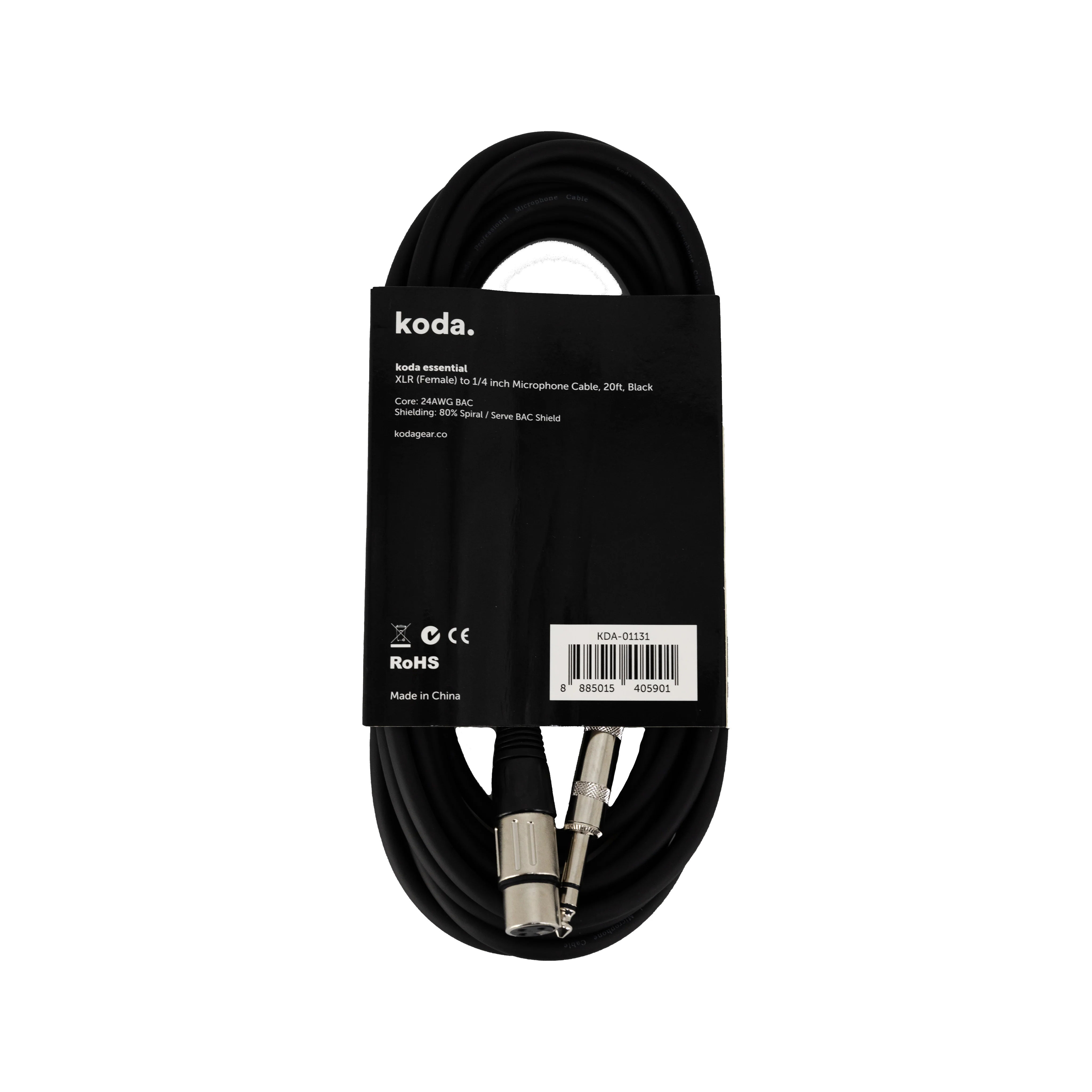 koda essential XLR (Female) to 1/4inch Microphone Cable, 20ft, Black - Image 2