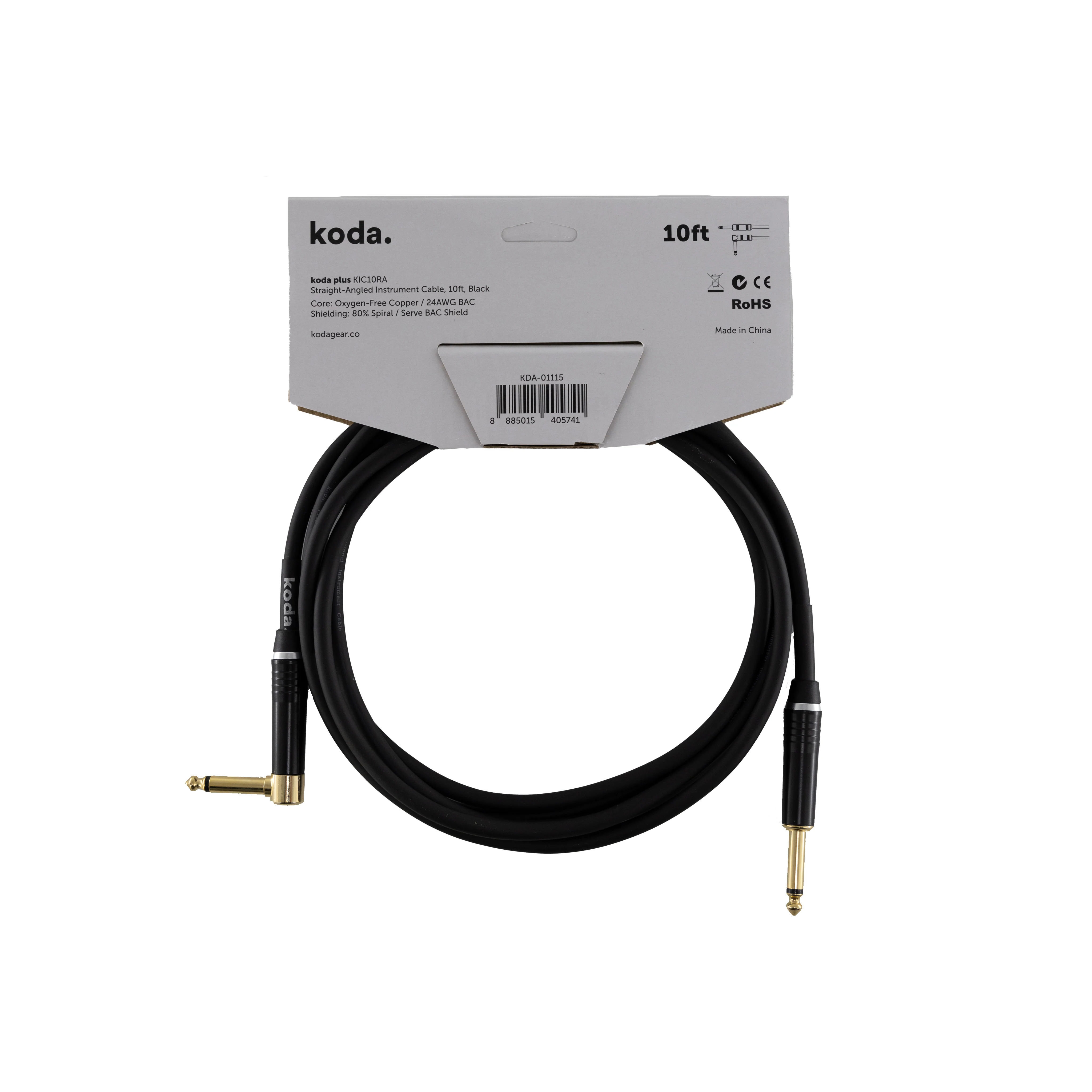 koda plus KIC10RA Straight-Angled Instrument Cable, 10ft, Black - Image 2
