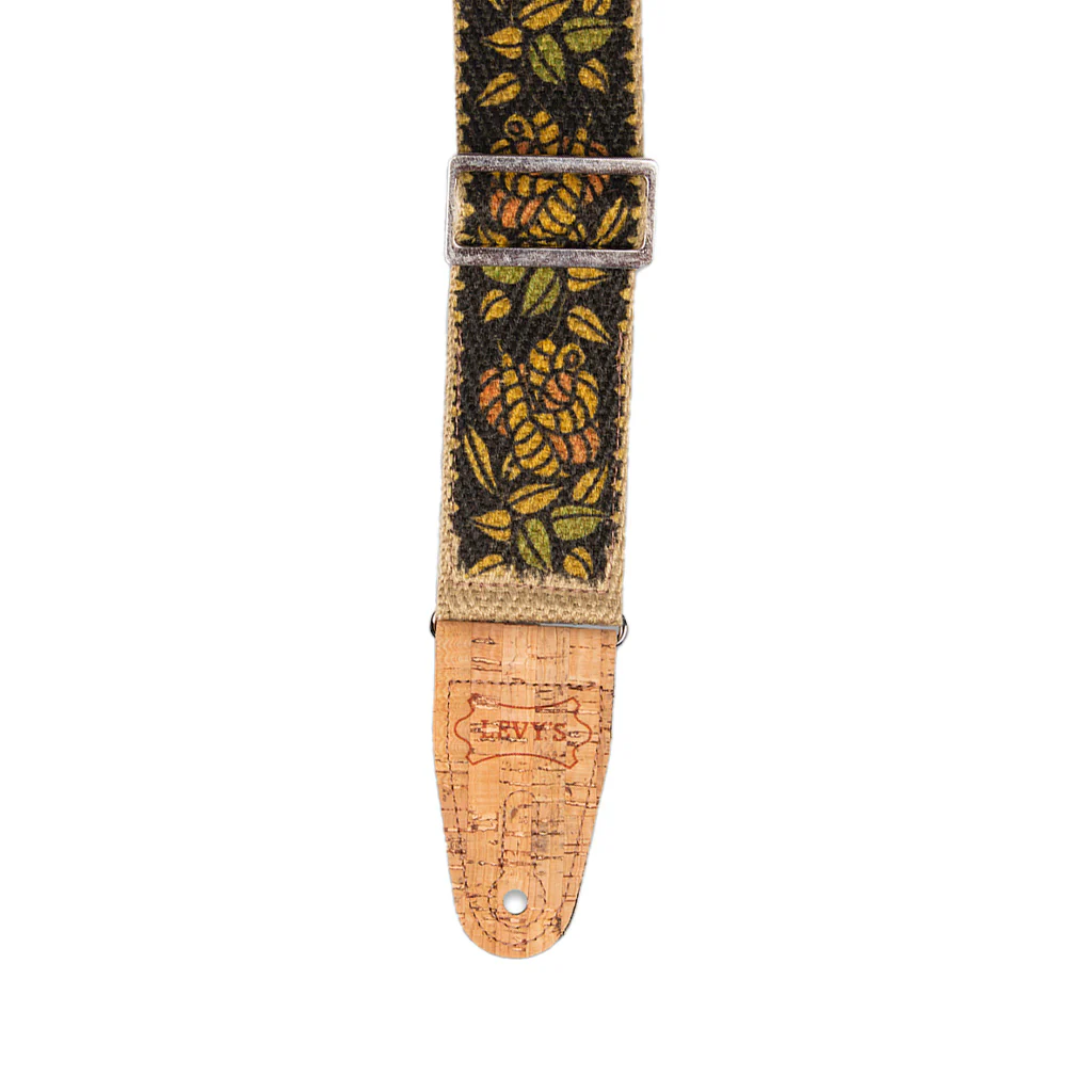 Levy's MH8P 2inch Hemp Vegan Guitar Strap, Printed Rosa Motif in Yellow-Orange-Black - Image 2