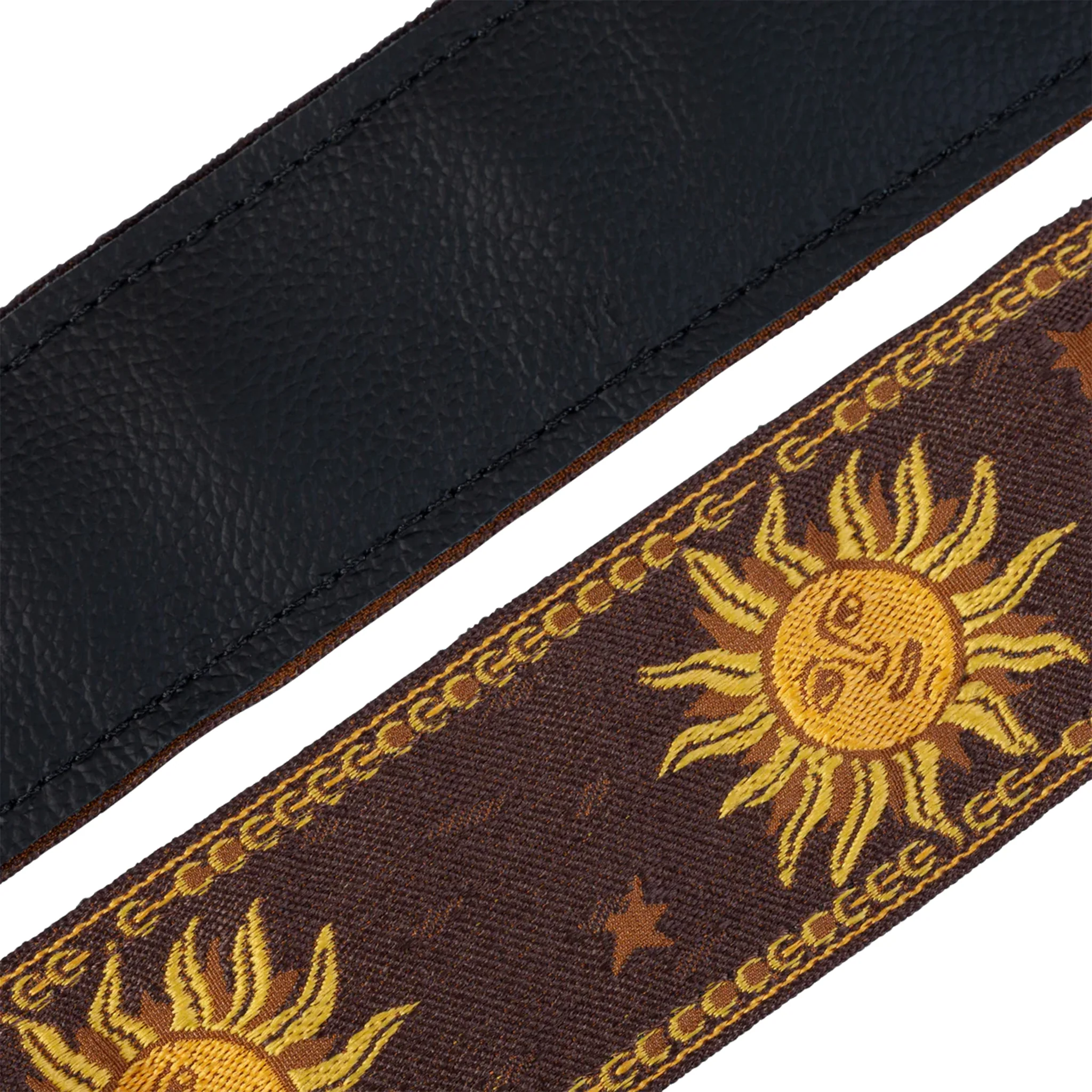 Levy's MPJG 2inch Woven Guitar Strap, Yellow-on-Brown Sun Motif - Image 2
