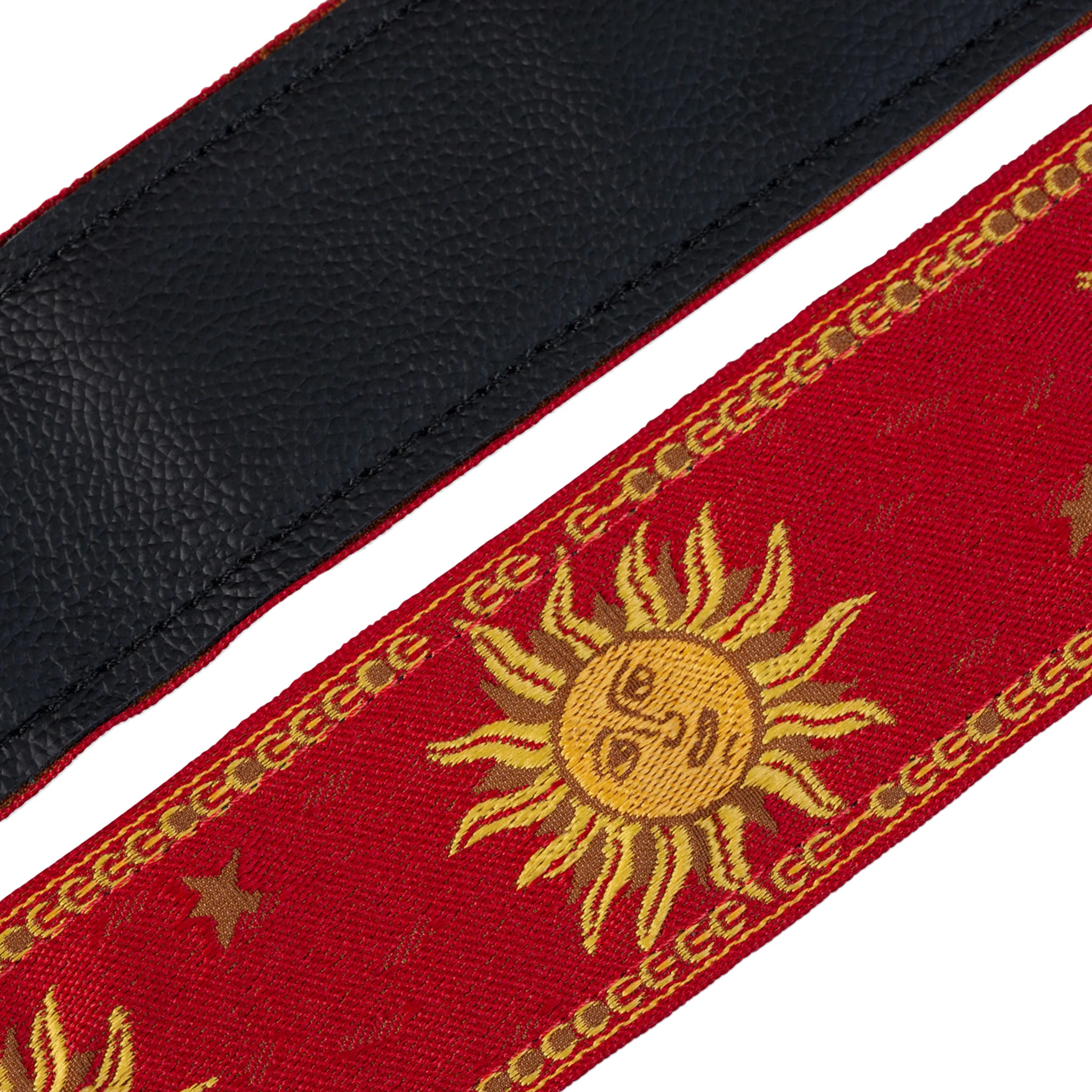 Levy's MPJG 2inch Woven Guitar Strap, Yellow-on-Red Sun Motif - Image 2