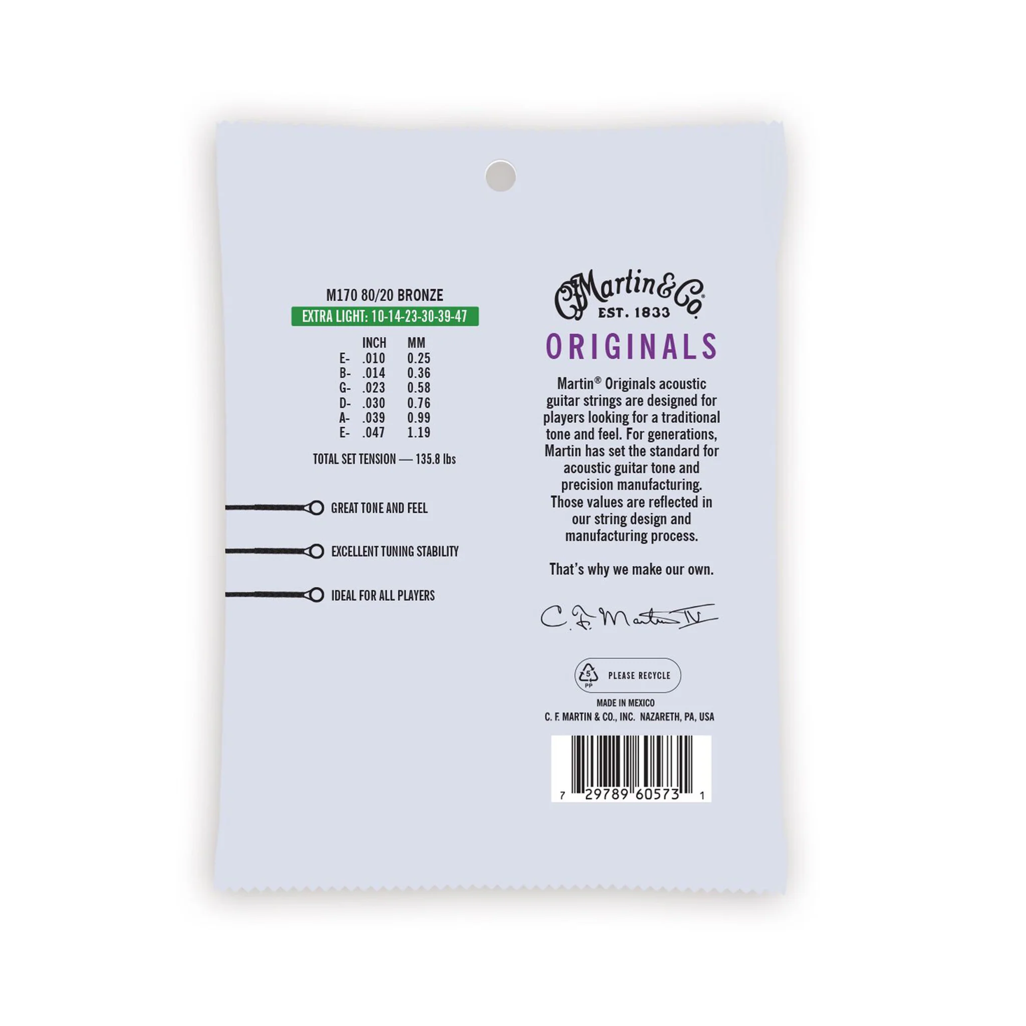 Martin M170 The Original 80/20 Bronze Acoustic Guitar Strings, Extra Light, 10-47 - Image 2