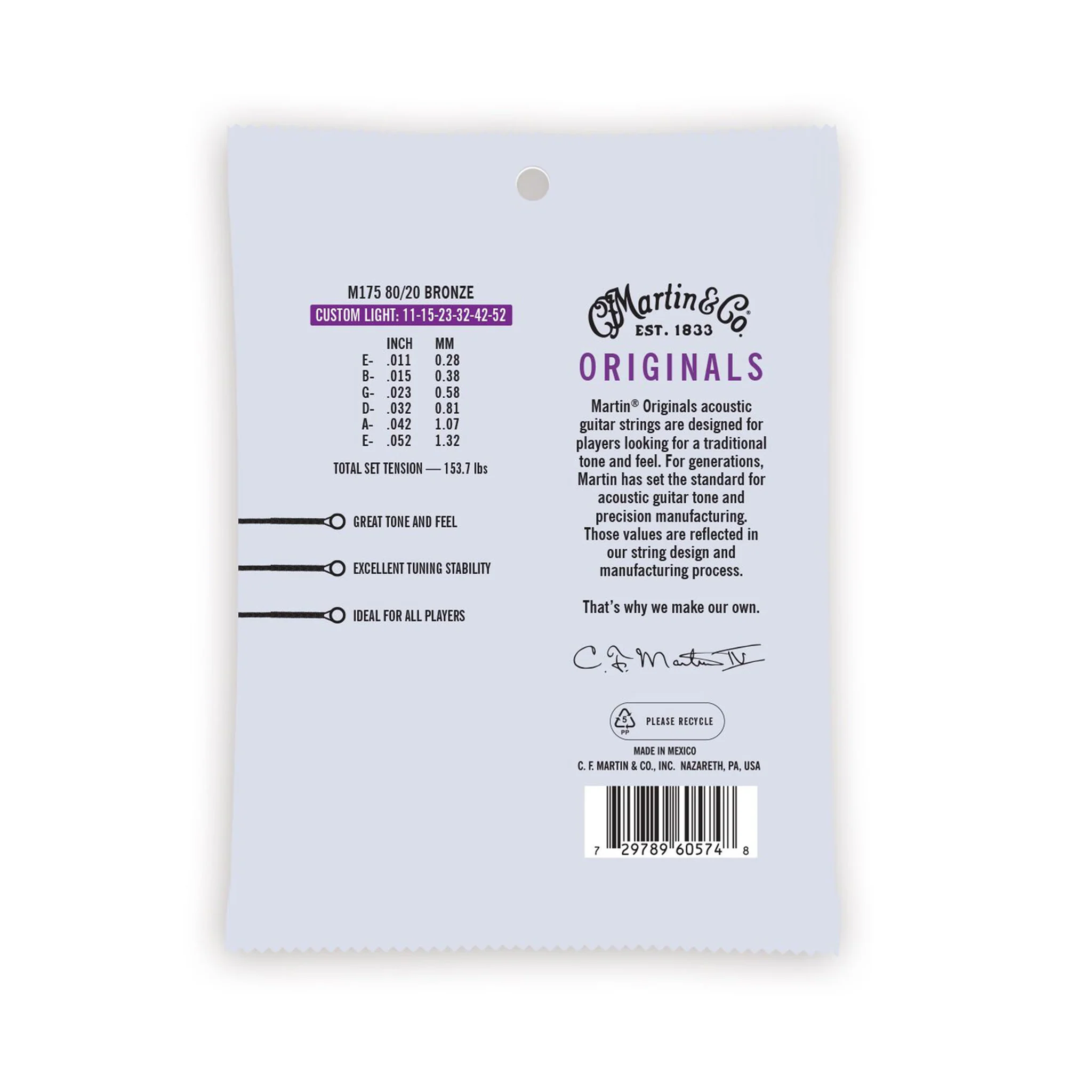 Martin M175 The Original 80/20 Bronze Acoustic Guitar Strings, Custom Light, 11-52 - Image 2