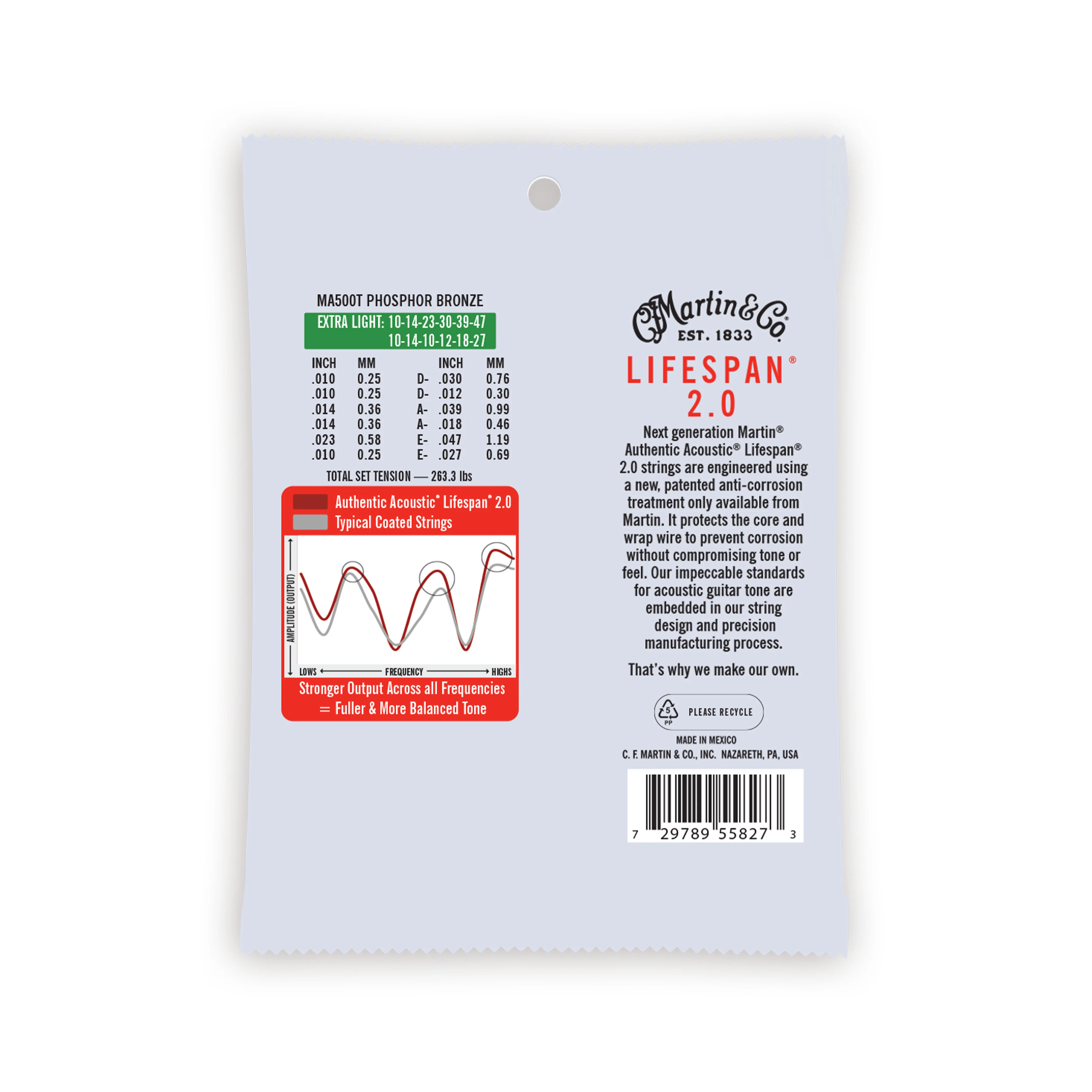Martin MA500T Authentic Acoustic Lifespan 2.0 Phosphor Bronze Acoustic Guitar Strings, Extra Light 12-String, 10-47 - Image 2