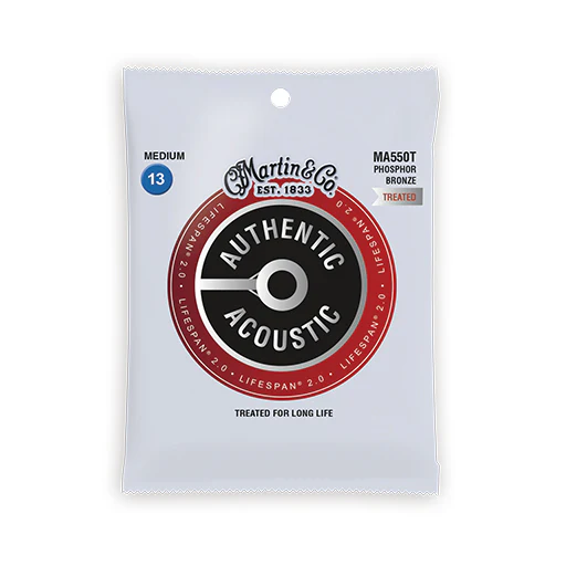 Martin MA550T Authentic Acoustic Lifespan 2.0 Phosphor Bronze Acoustic Guitar Strings, Medium, 13-56