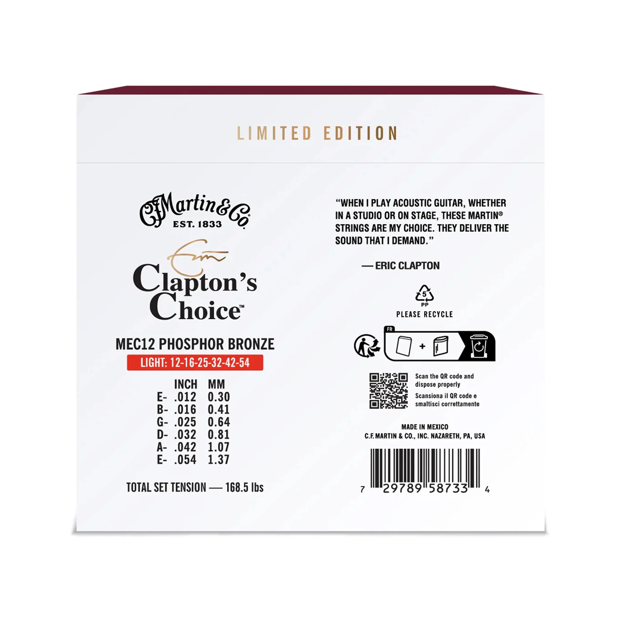 Martin MEC12LTD20 Claptons Choice 20th Anniversary Acoustic Guitar Strings, Light, 12-54 - Image 2