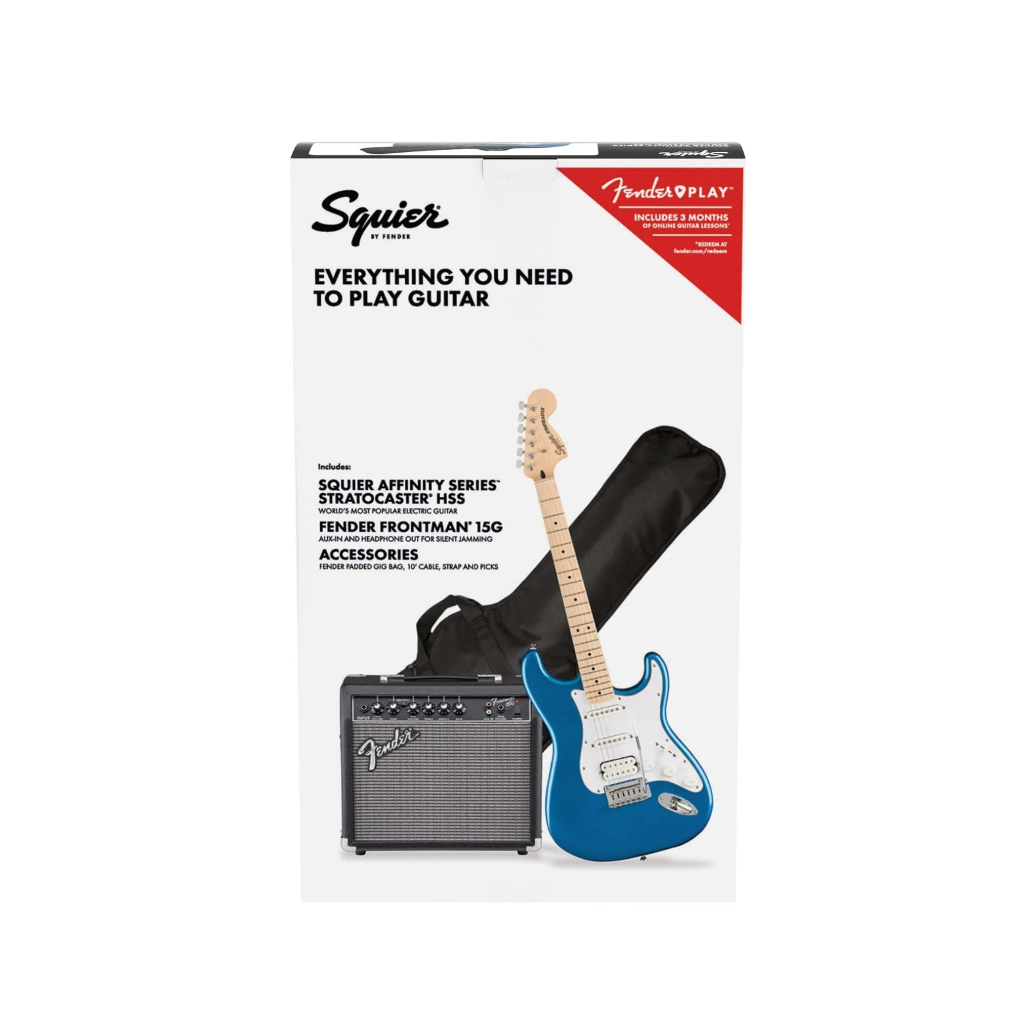 Squier Affinity Series HSS Stratocaster Guitar Pack, Maple FB, Lake Placid Blue, 230V, UK - Image 2