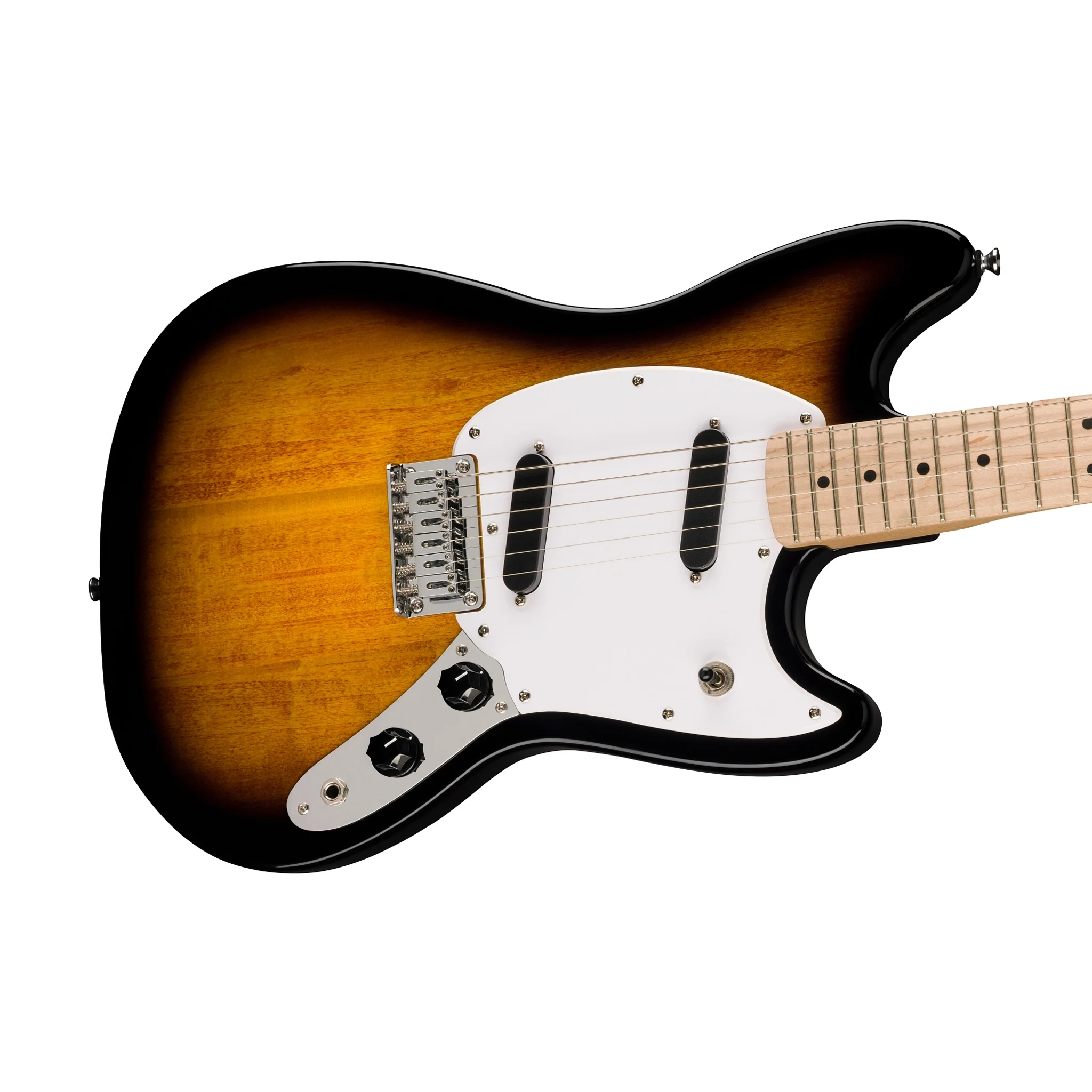 Squier Sonic Mustang Electric Guitar w/White Pickguard, Maple FB, 2-Color Sunburst - Image 5
