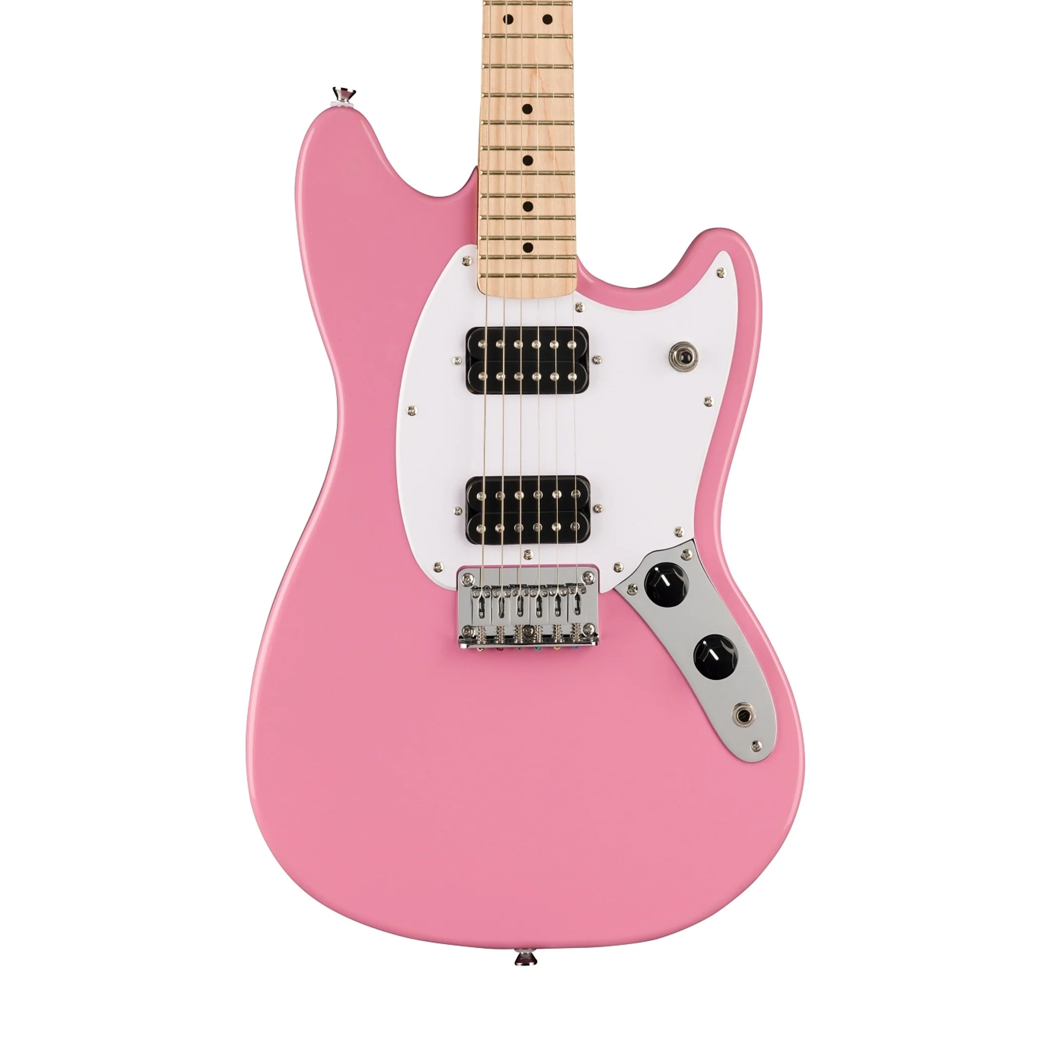 Squier Sonic Mustang HH Electric Guitar w/White Pickguard, Maple FB, Flash Pink - Image 3