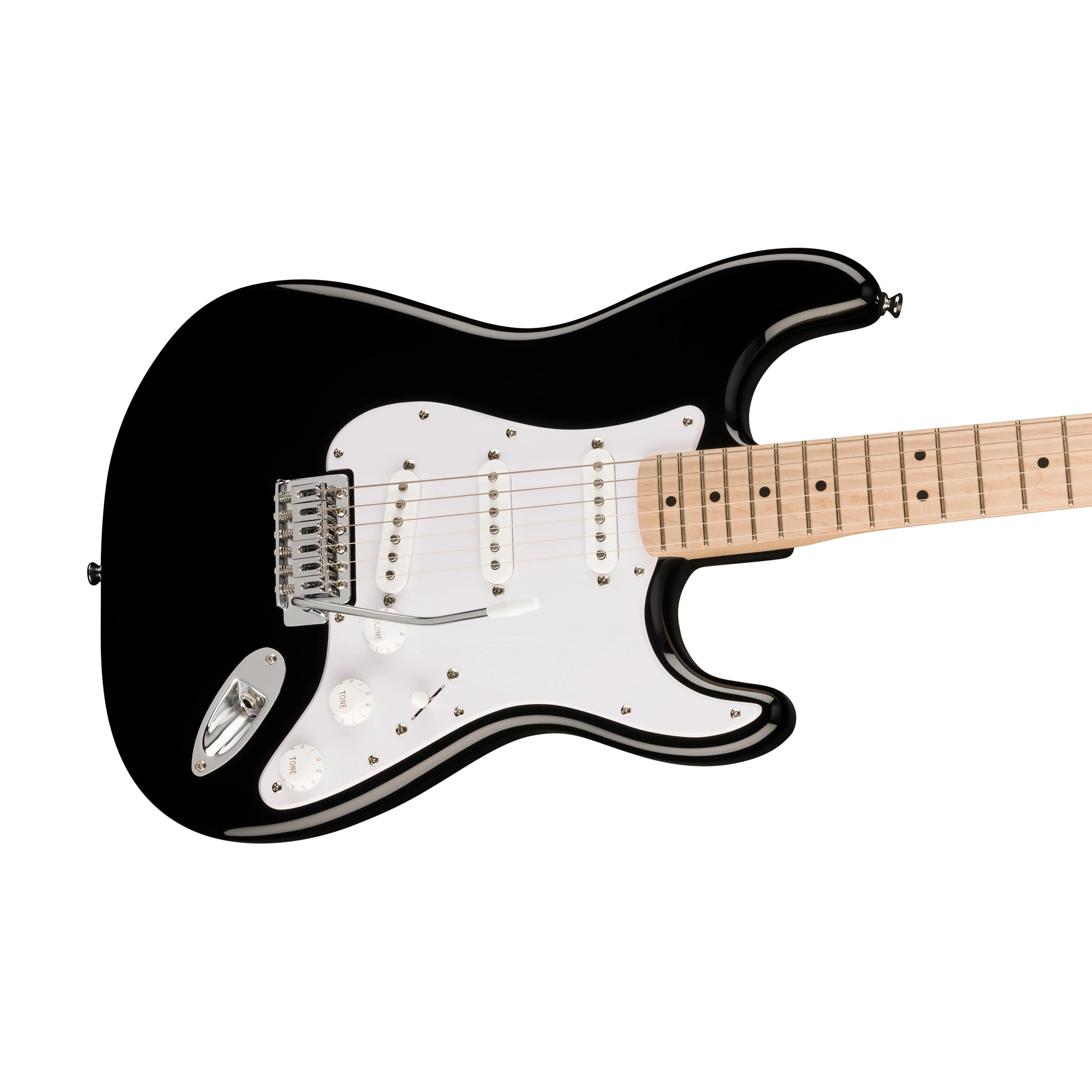 Squier Sonic Stratocaster Electric Guitar w/White Pickguard, Maple FB, Black - Image 3