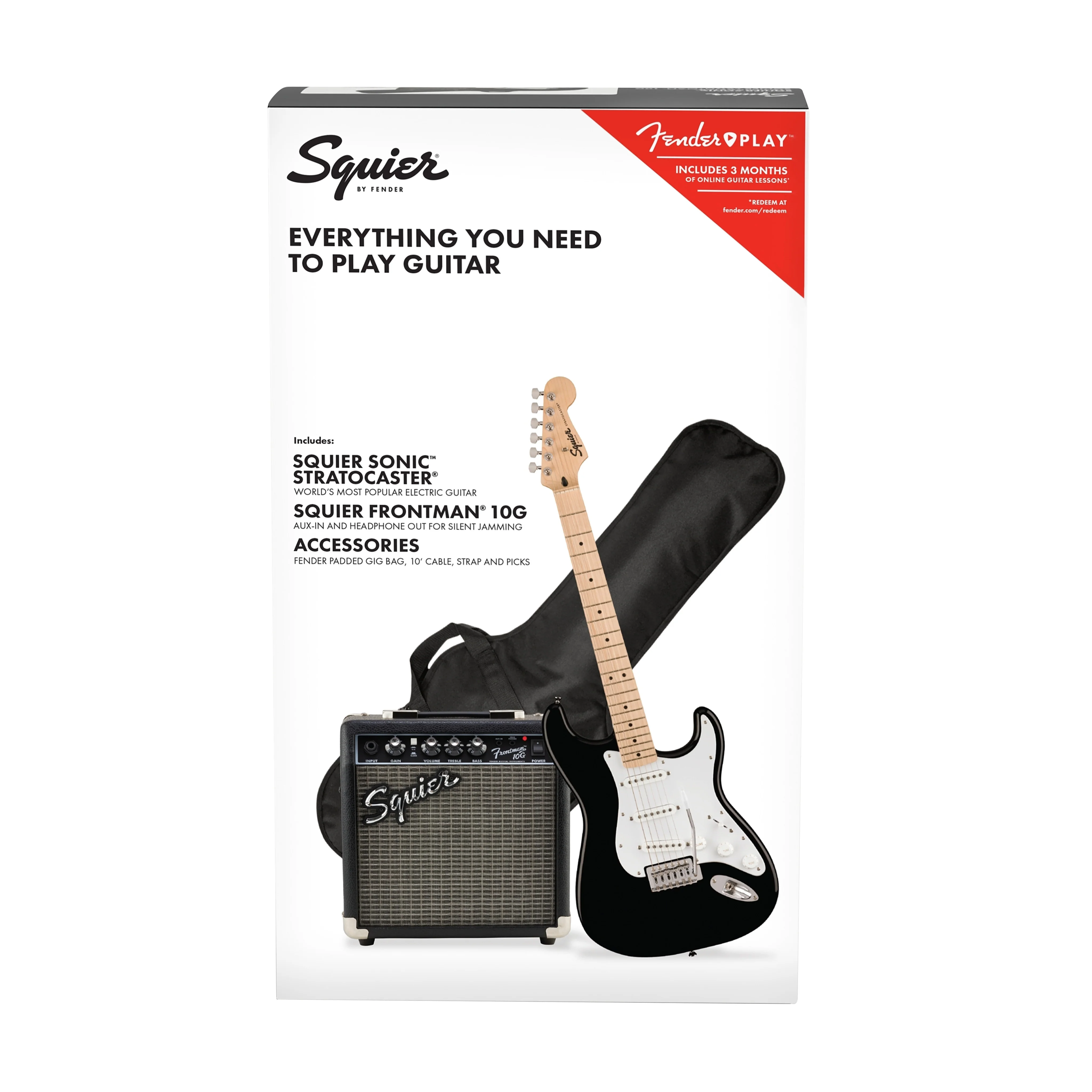 Squier Sonic Stratocaster Pack w/Gig Bag, Maple FB, 10G, 230V UK, Black - Image 2